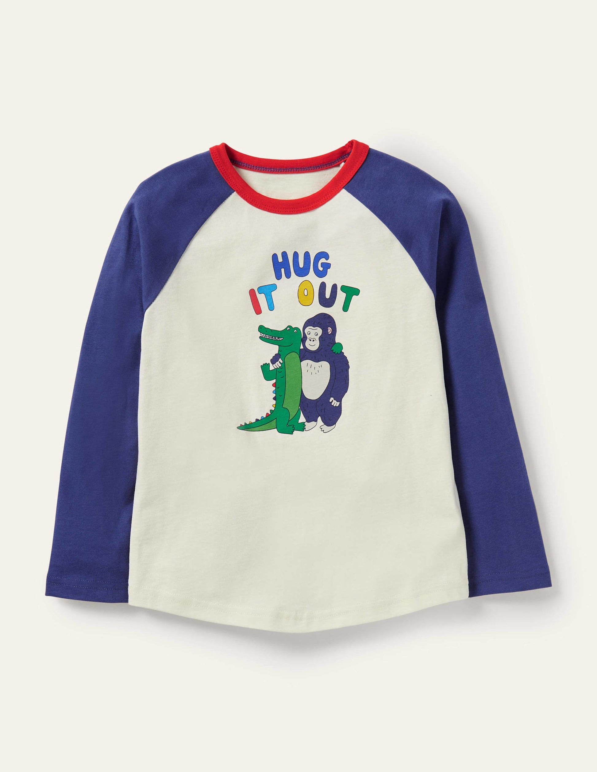 Printed Raglan T-shirt-Ivory Hug It Out-1