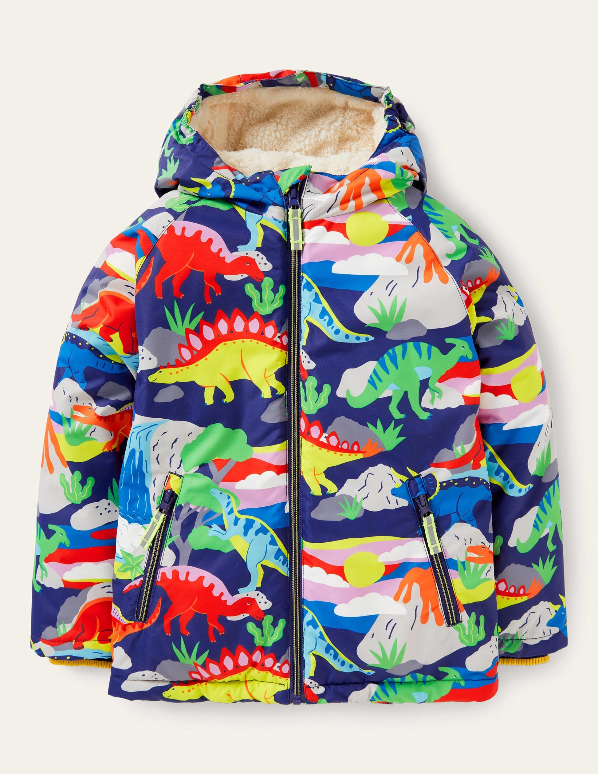 Cosy Sherpa-lined Anorak-Starboard Blue Multi Dino-1
