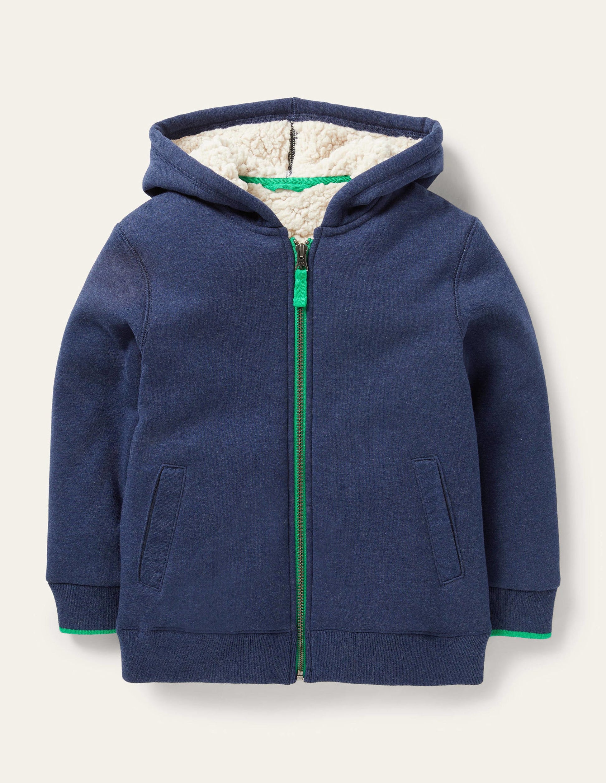 Navy Borg Lined Zip-up Hoodie-Blue Marl-1