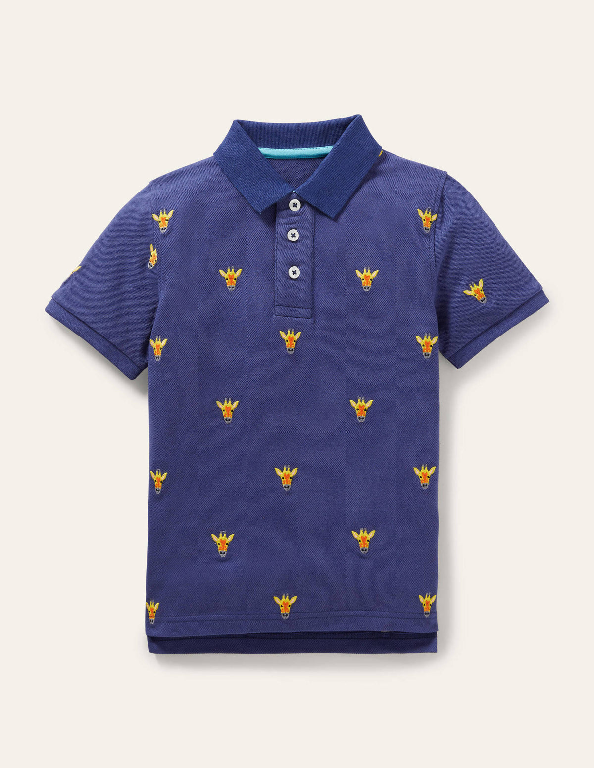 Piqué Polo Shirt-Navy Blue Giraffes-1