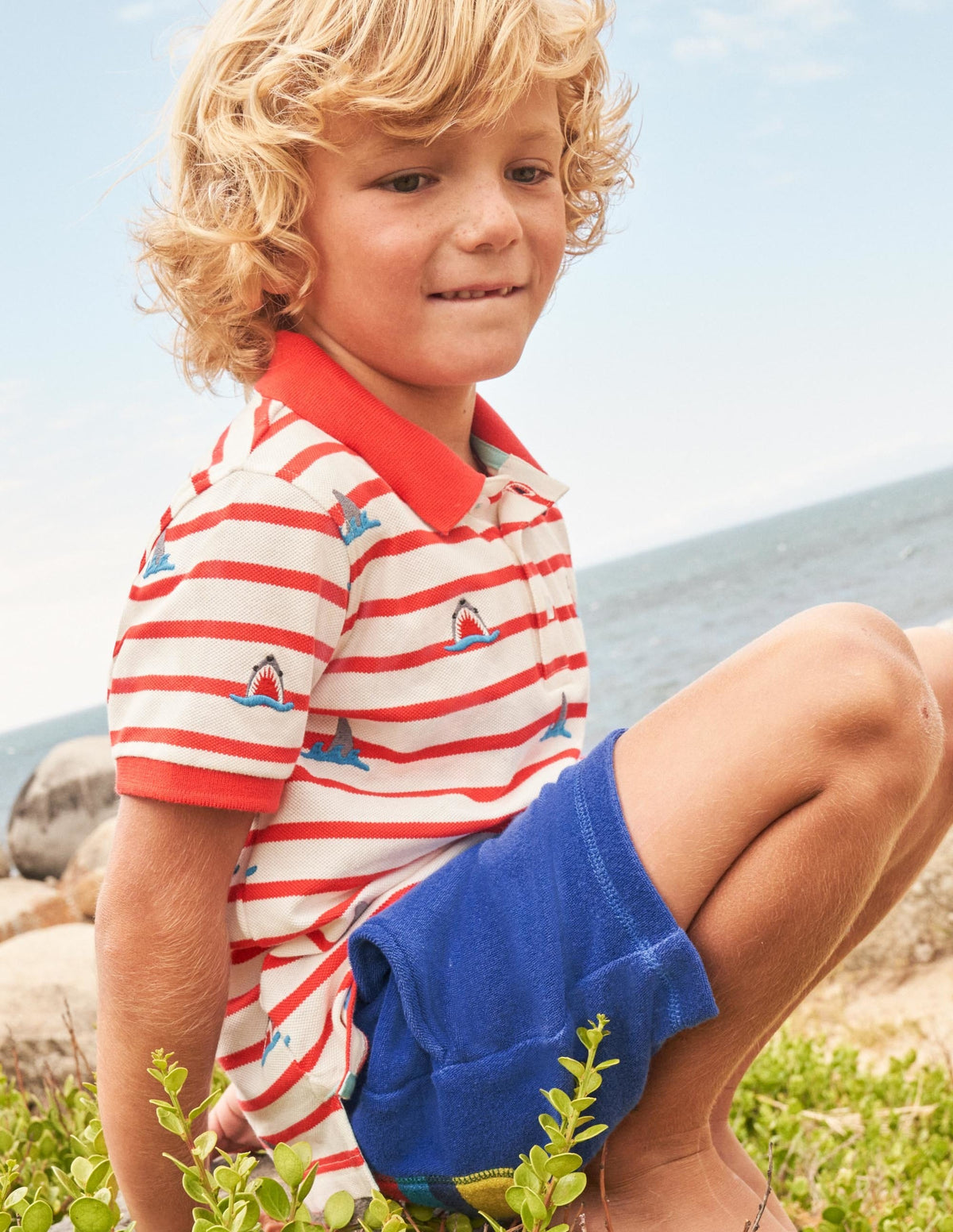 Red Shark Embroidered Polo Shirt-Strawberry Red/Ivory Sharks - Image 4