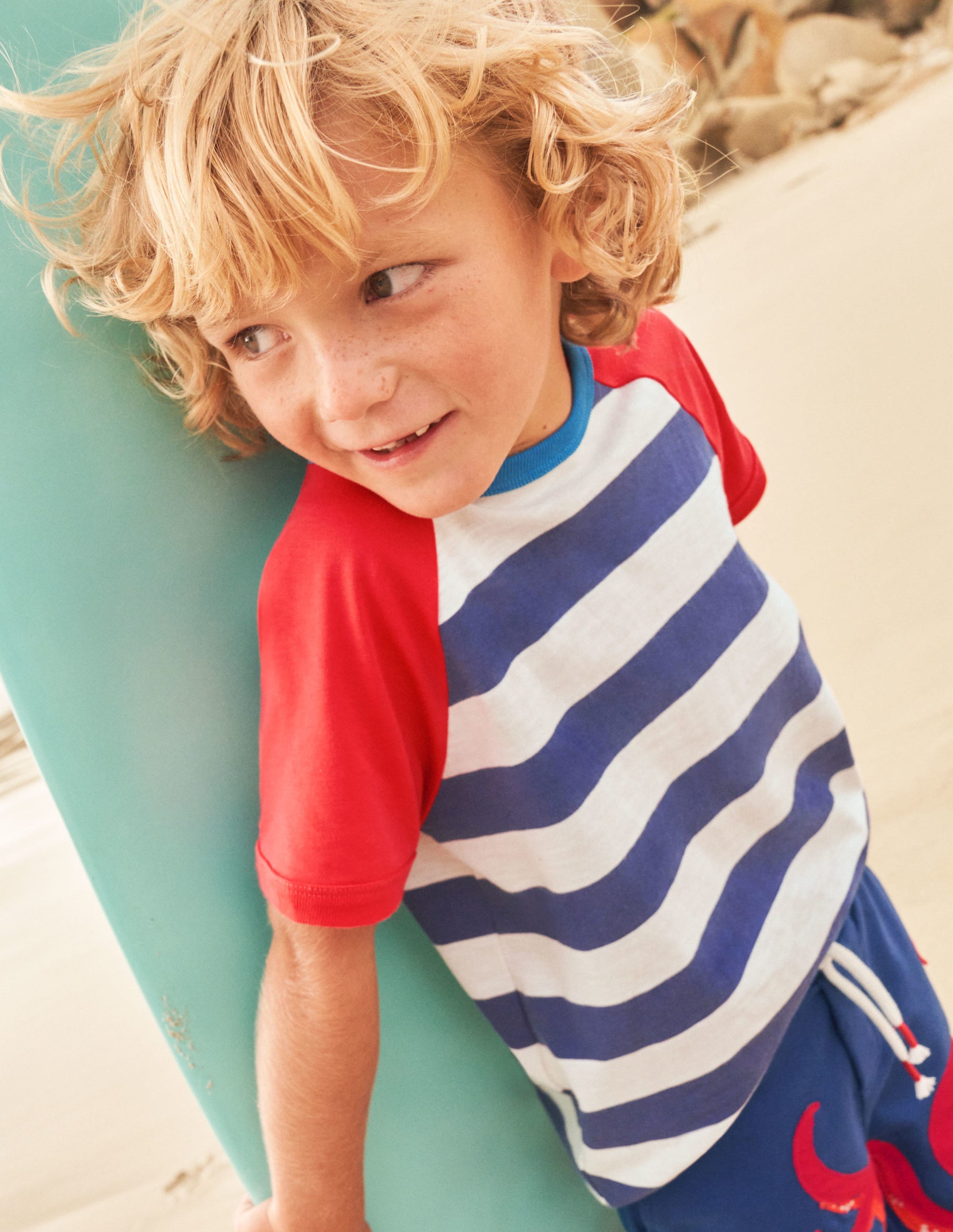 Colourblock Raglan T-shirt-Starboard Blue/Ecru - Image 4