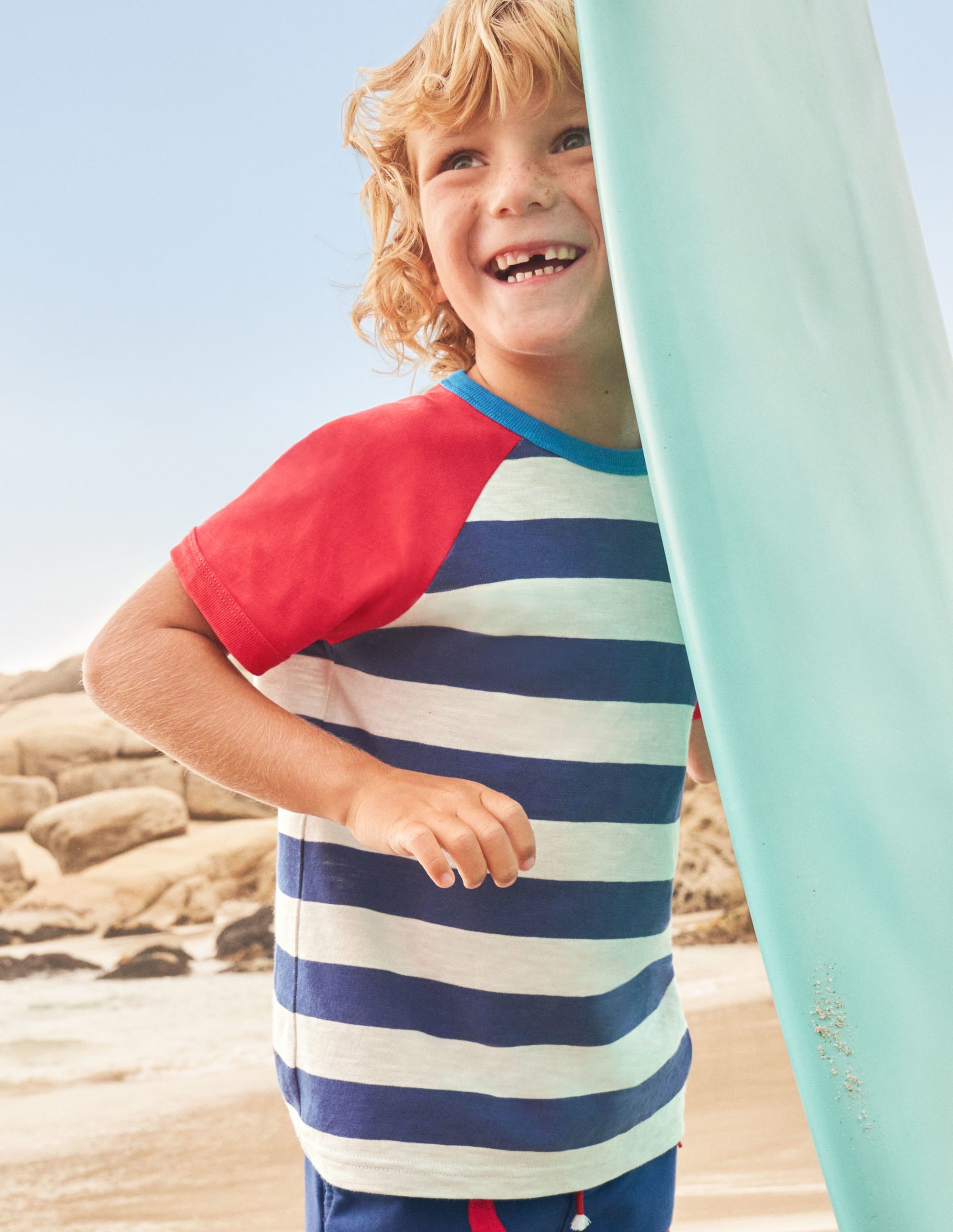 Colourblock Raglan T-shirt-Starboard Blue/Ecru - Image 6