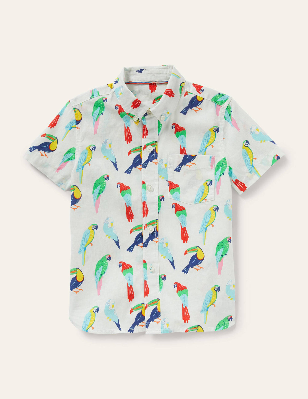Holiday Cotton Linen Shirt-Ivory Tropical Birds - Image 1