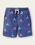 Navy Shark Pull-on Drawstring Shorts-Navy Shark Embroidery