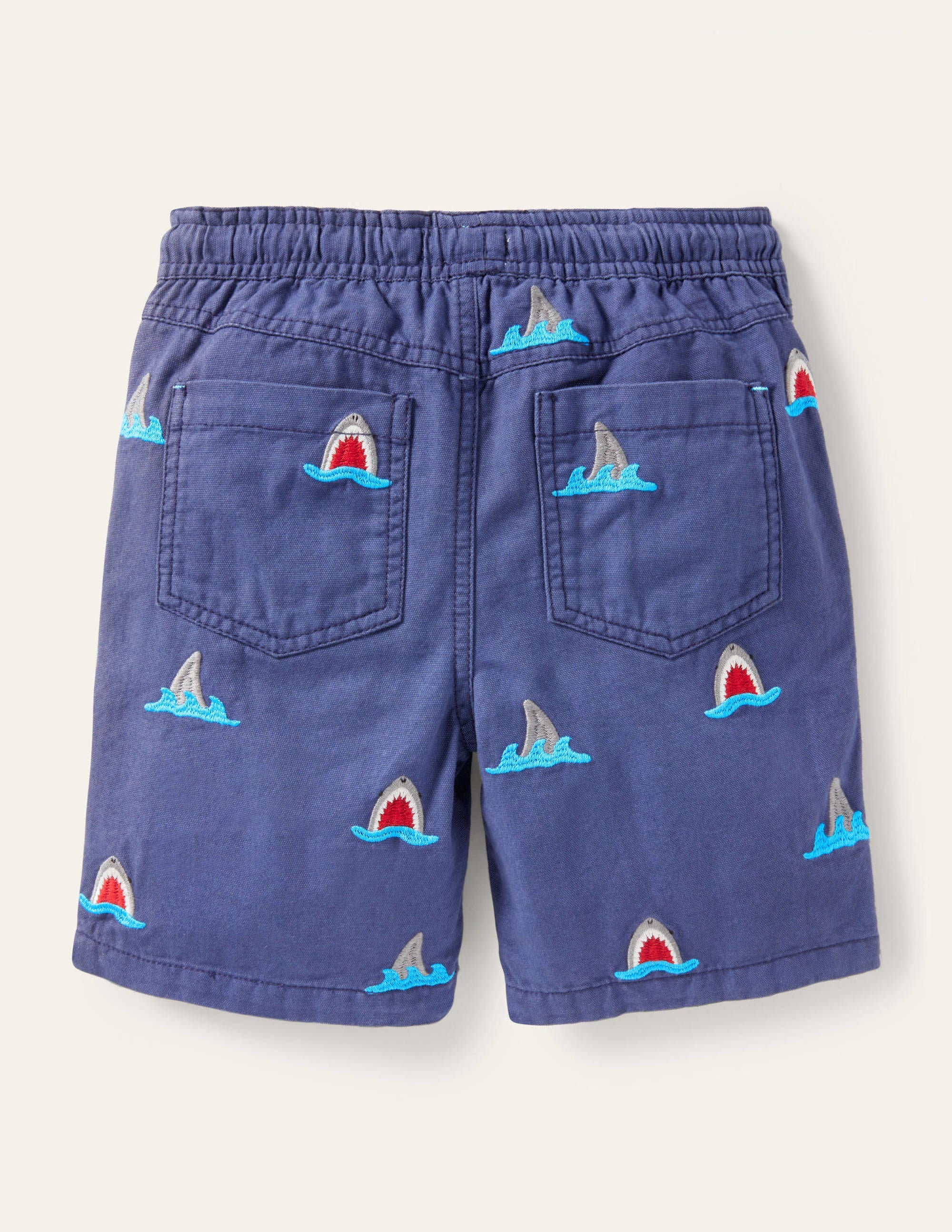 Navy Shark Pull-on Drawstring Shorts-Navy Shark Embroidery - Image 2