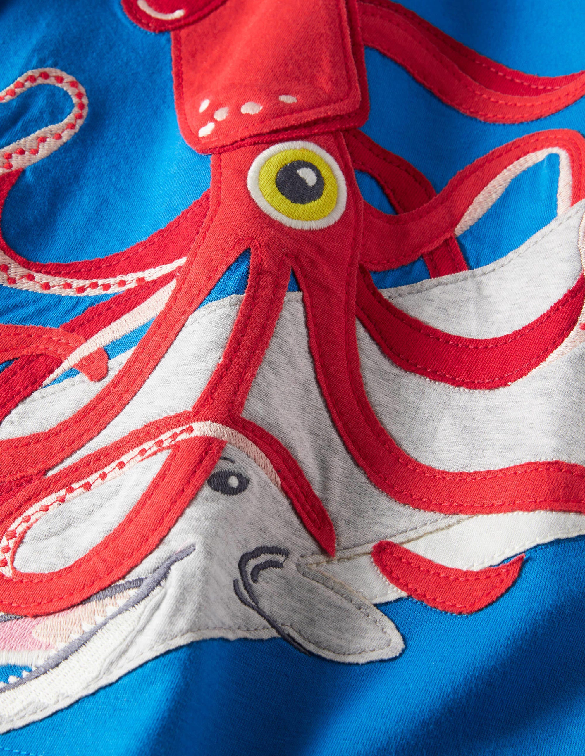 Underwater Appliqué T-shirt-Moroccan Blue Squid - Image 3