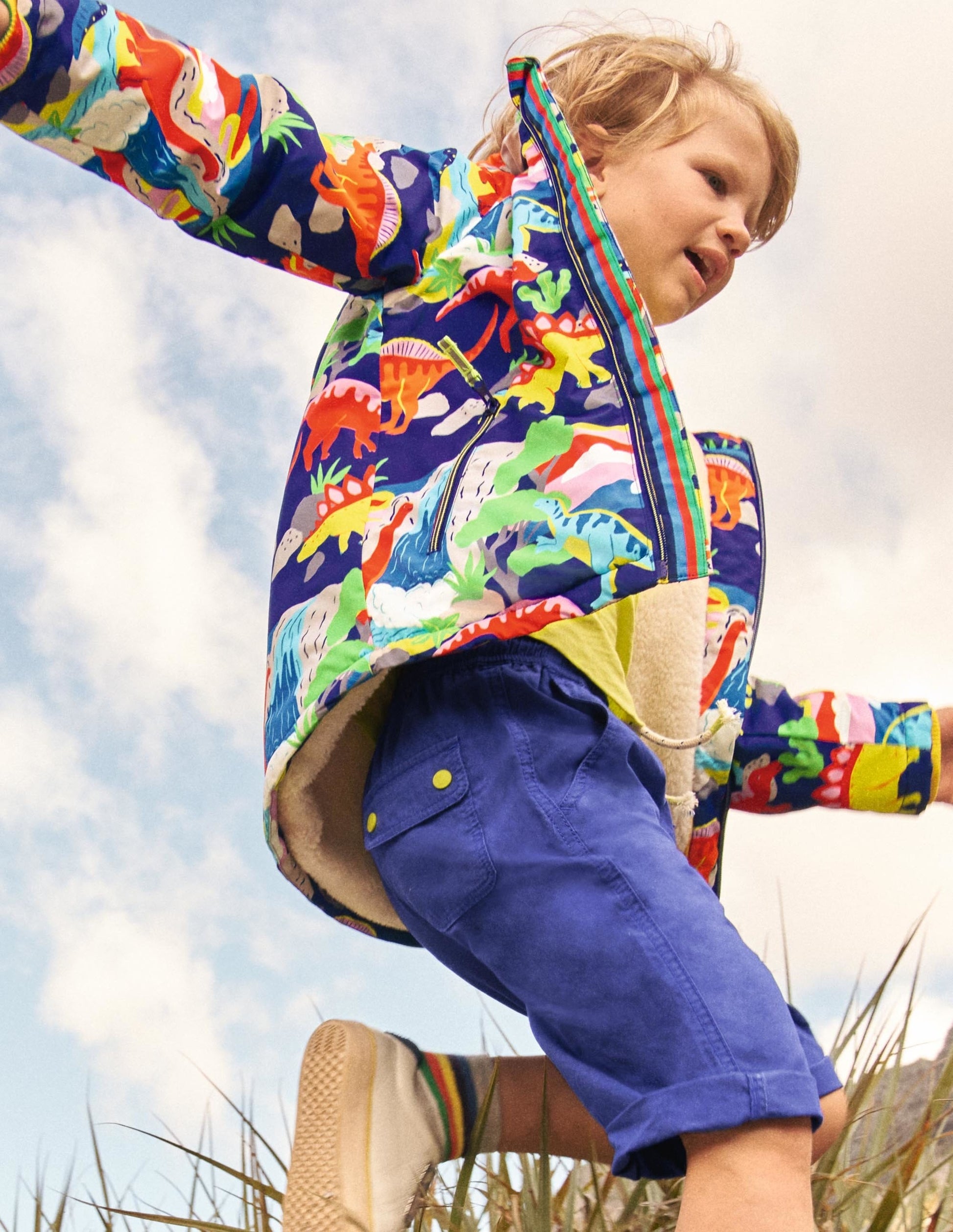 Cosy Sherpa-lined Anorak-Starboard Blue Multi Dino-6