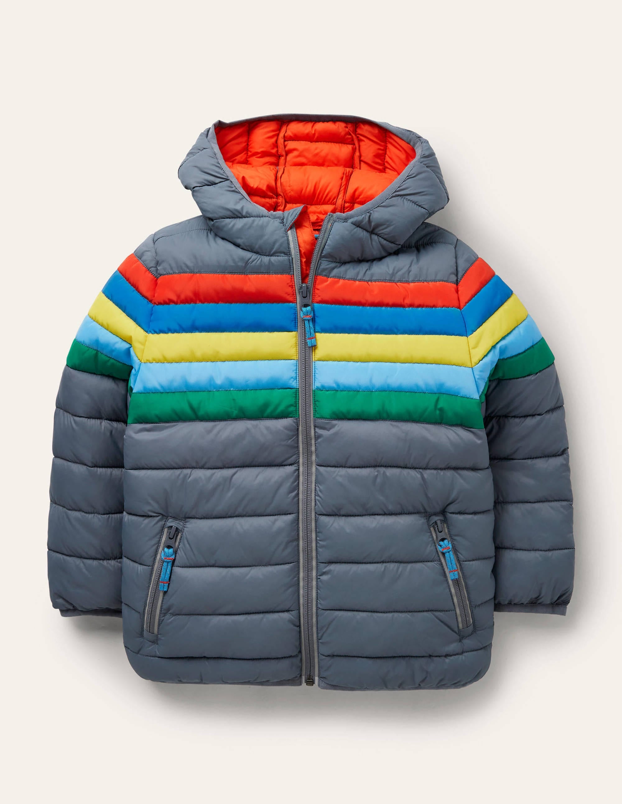 Cosy Pack-away Padded Jacket-Cobble Grey Rainbow - Image 1