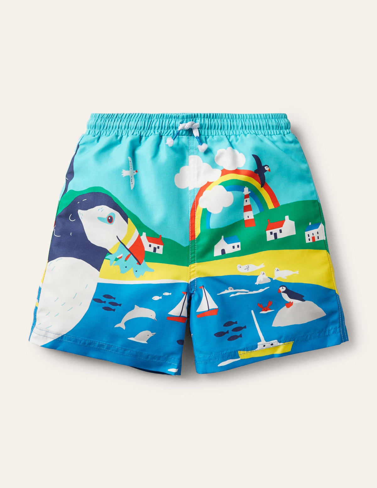 Swim Shorts-Aqua Blue Puffins - Image 1