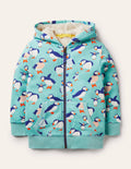 Shaggy-lined Interest Hoodie-Aqua Blue Puffins