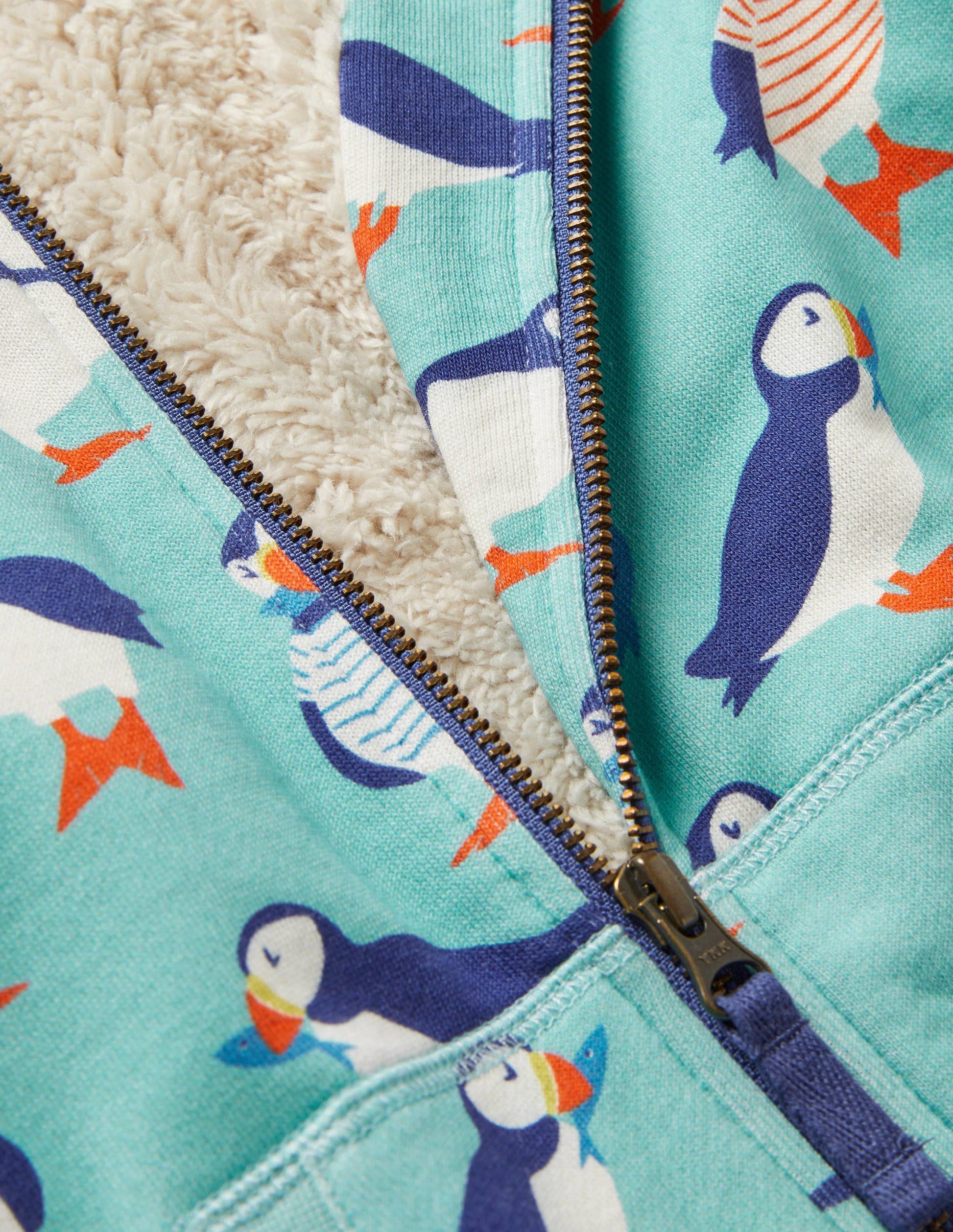 Shaggy-lined Interest Hoodie-Aqua Blue Puffins-3