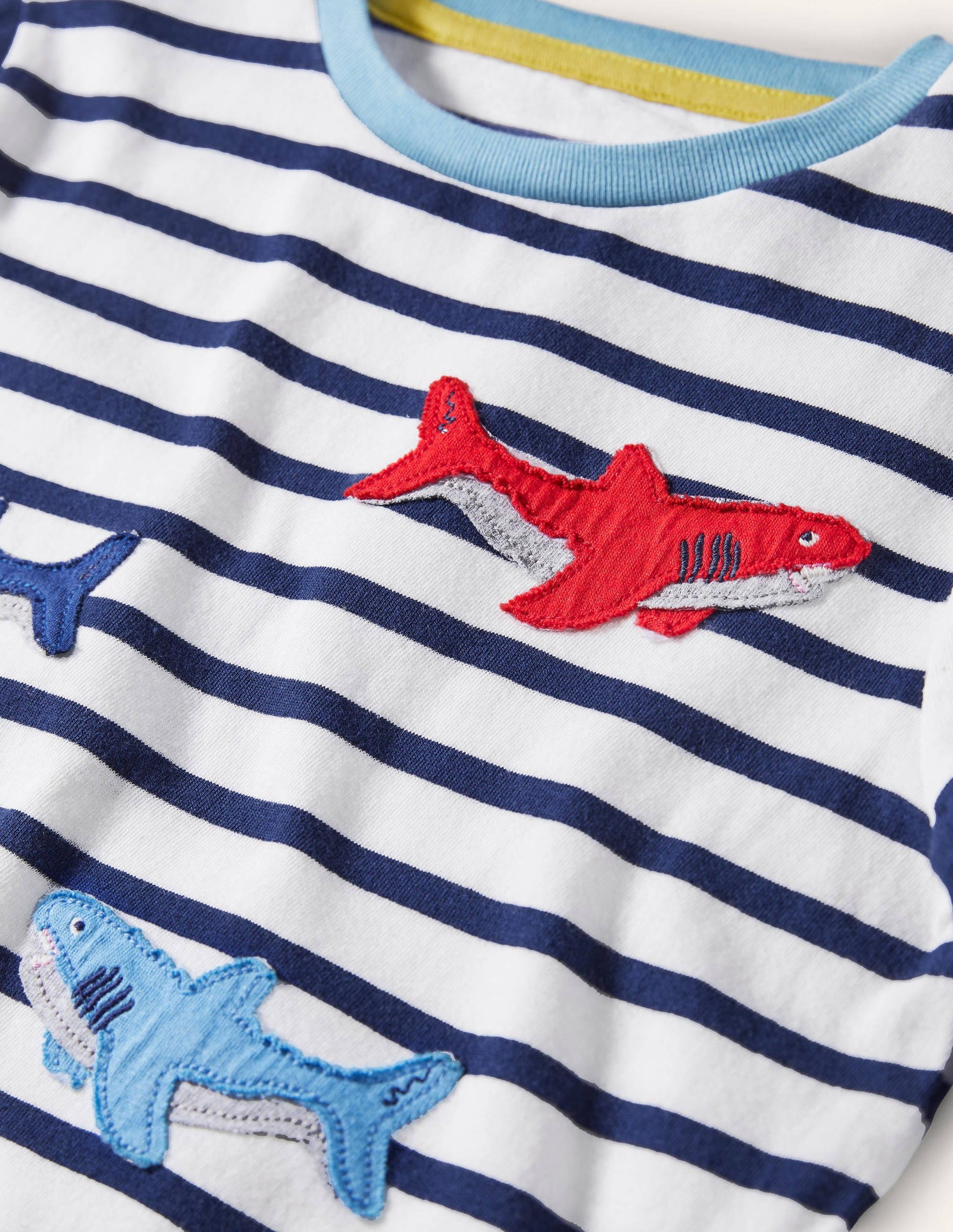 Appliqué Breton T-shirt-College Navy/Ivory Sharks-3