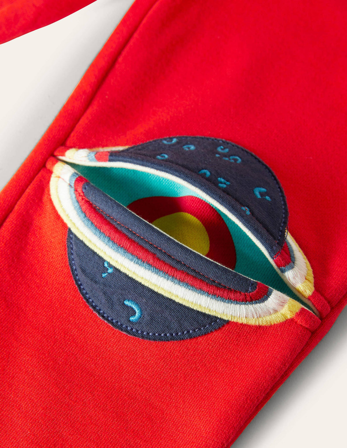 Appliqué Knee Joggers-Fire Red Space - Image 3