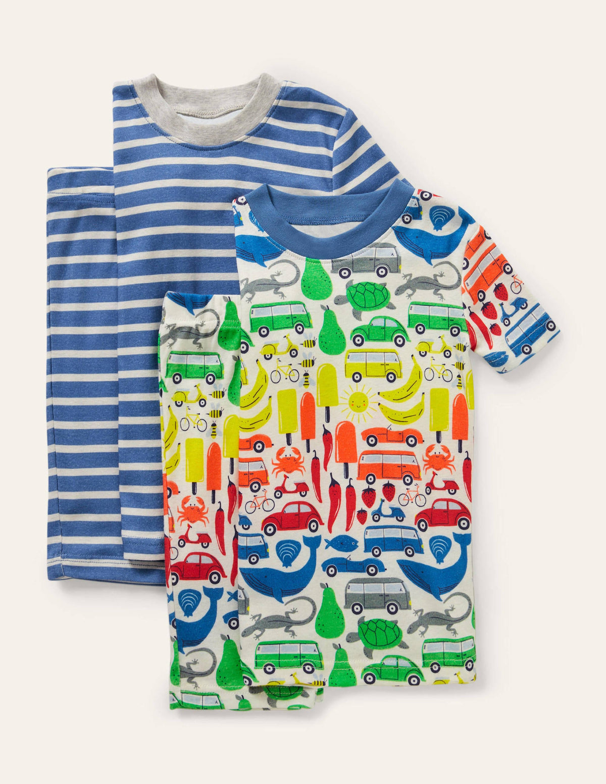 Snug Twin Pack Short Pyjamas-Ivory Rainbow Road Trip - Image 1