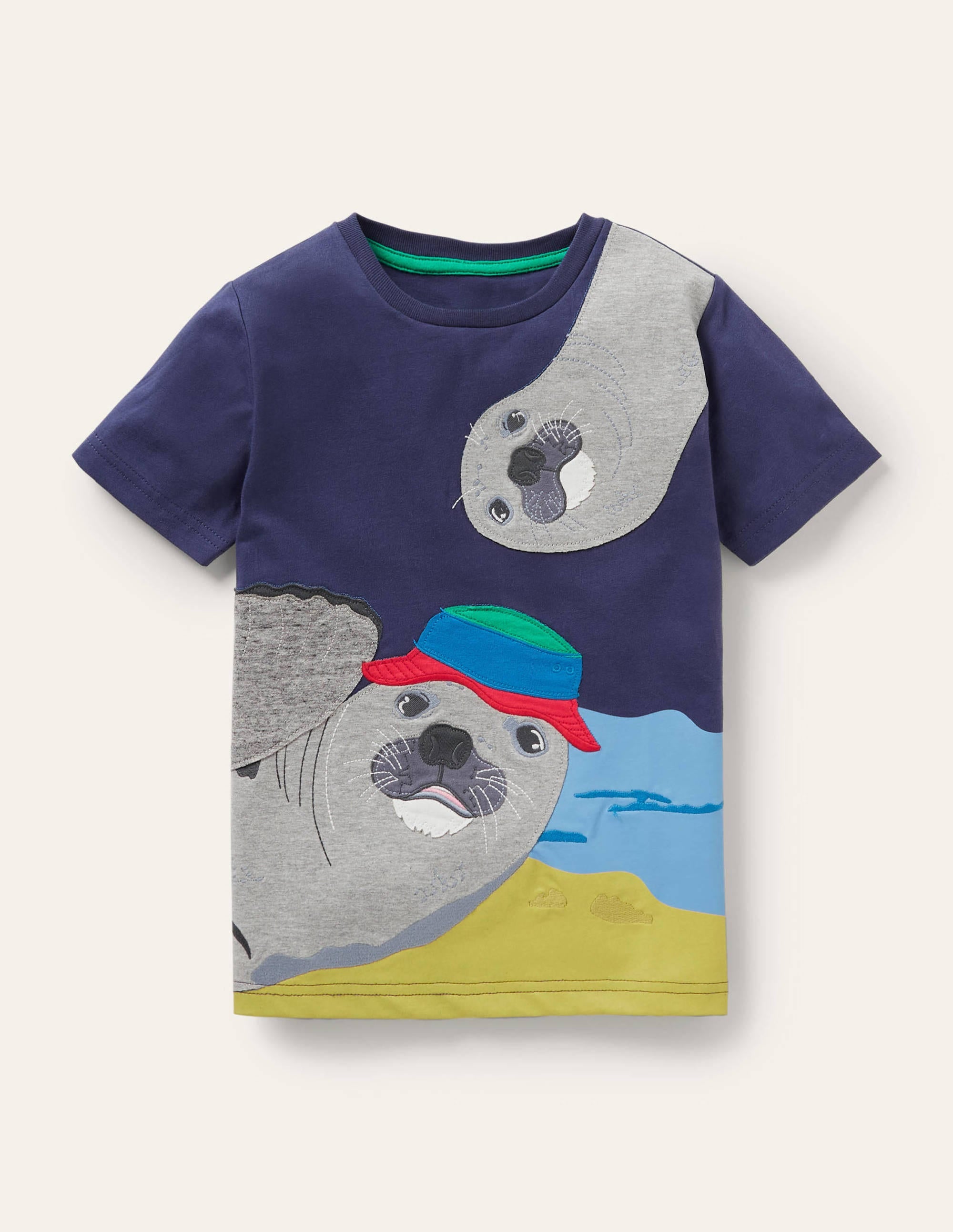 Animal Appliqué T-shirt-Starboard Blue Seals - Image 1