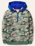 Colourblock Half-zip Hoodie-Green Camouflage