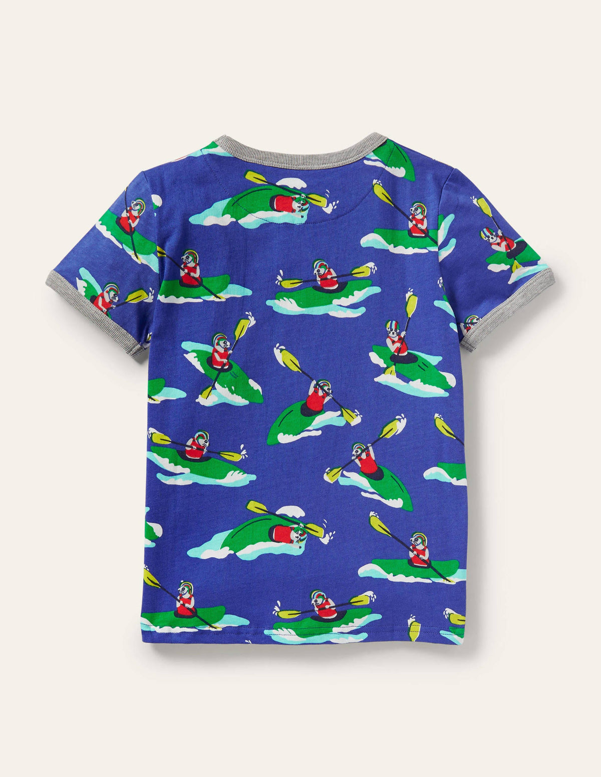Printed Ringer T-shirt-Blue Wave Kayaking Meerkat-2