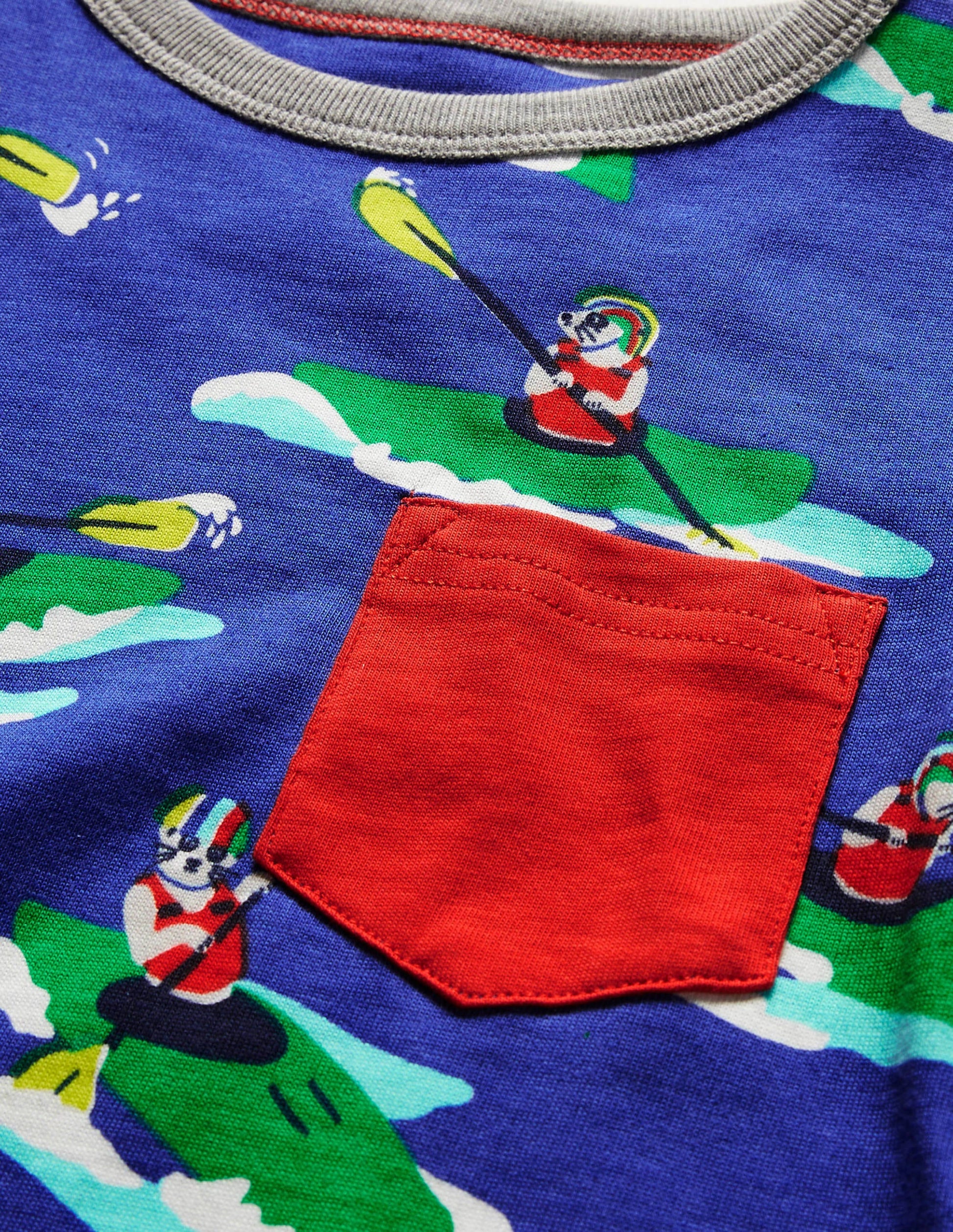 Printed Ringer T-shirt-Blue Wave Kayaking Meerkat-3
