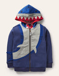 Navy Shark Zip-up Hoodie-College Navy Shark