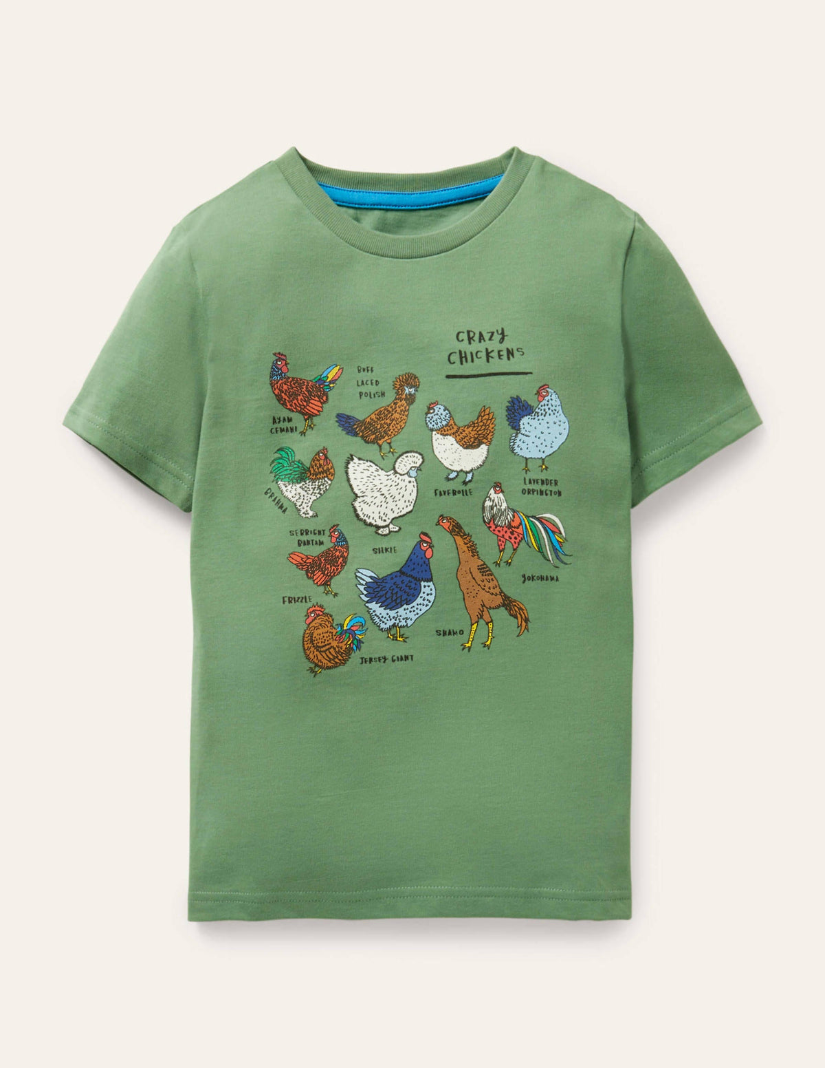 Graphic Grid T-shirt-Rosemary Green Chickens-1