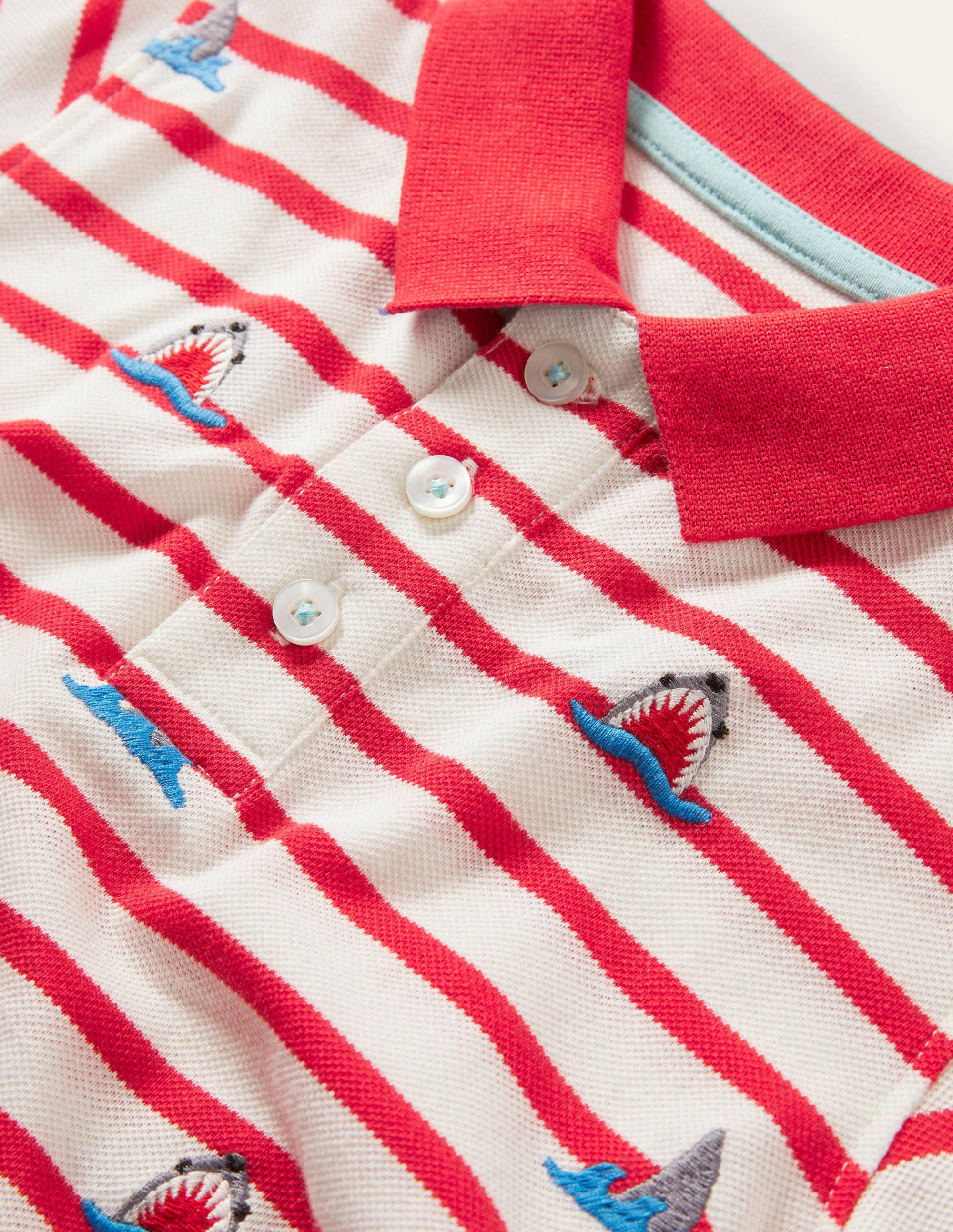 Red Shark Embroidered Polo Shirt-Strawberry Red/Ivory Sharks - Image 3