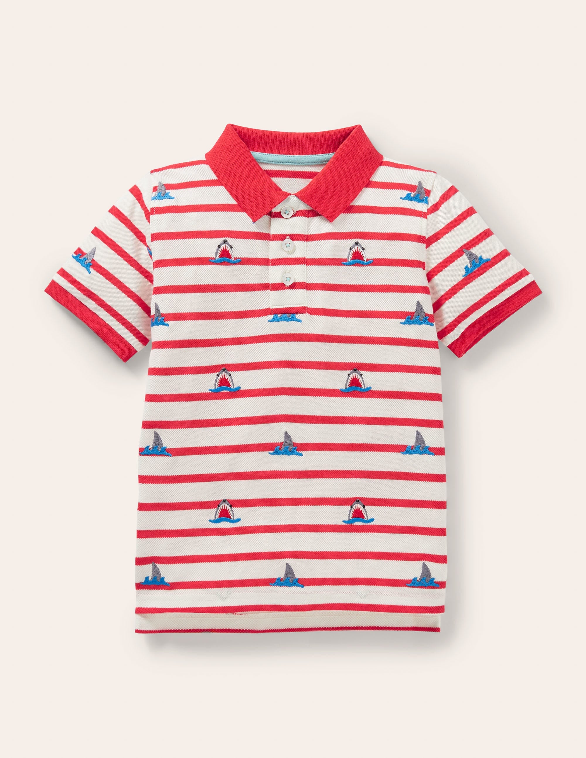 Red Shark Embroidered Polo Shirt-Strawberry Red/Ivory Sharks - Image 1