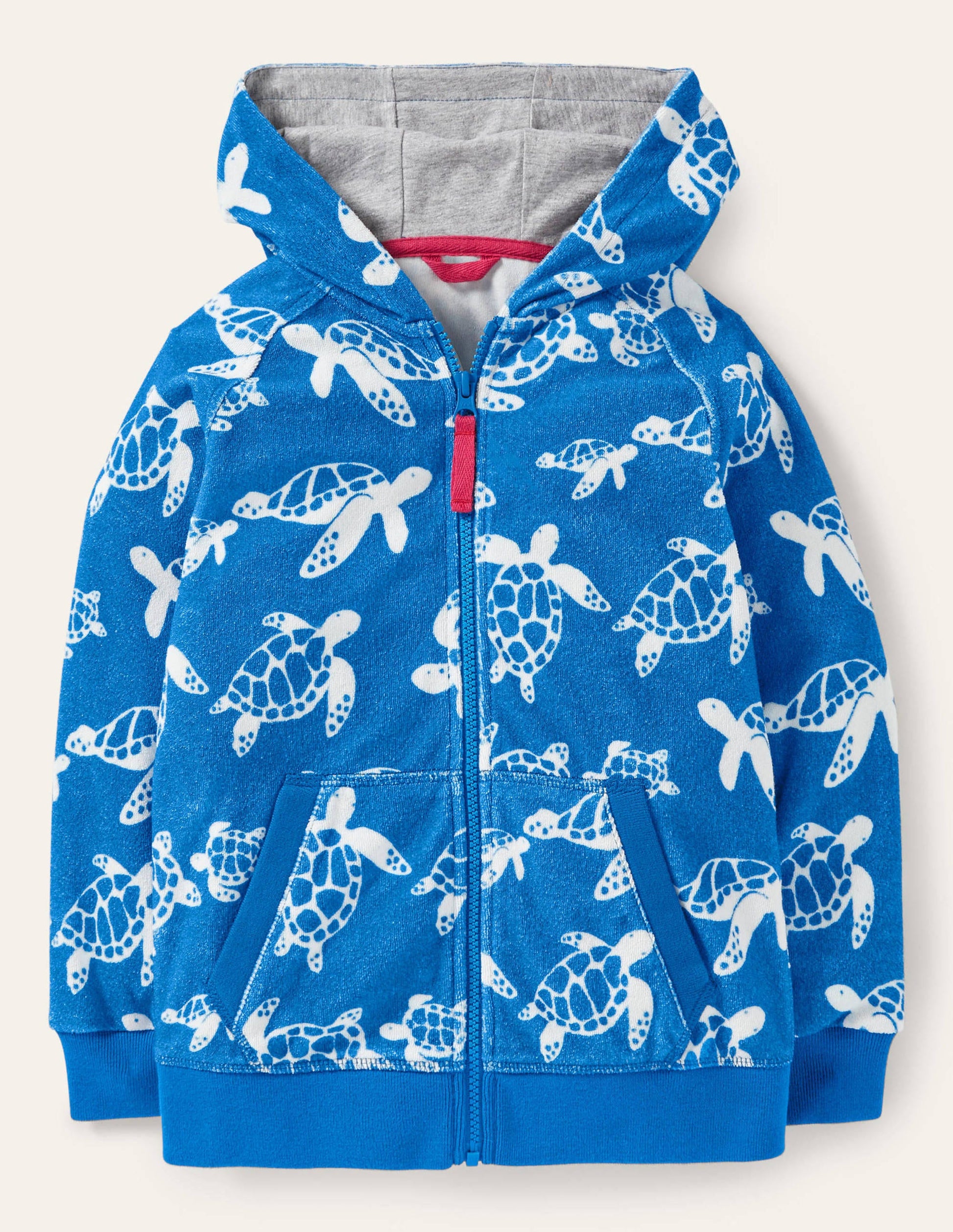 Towelling Zip-through Hoodie-Moroccan Blue Turtle-1