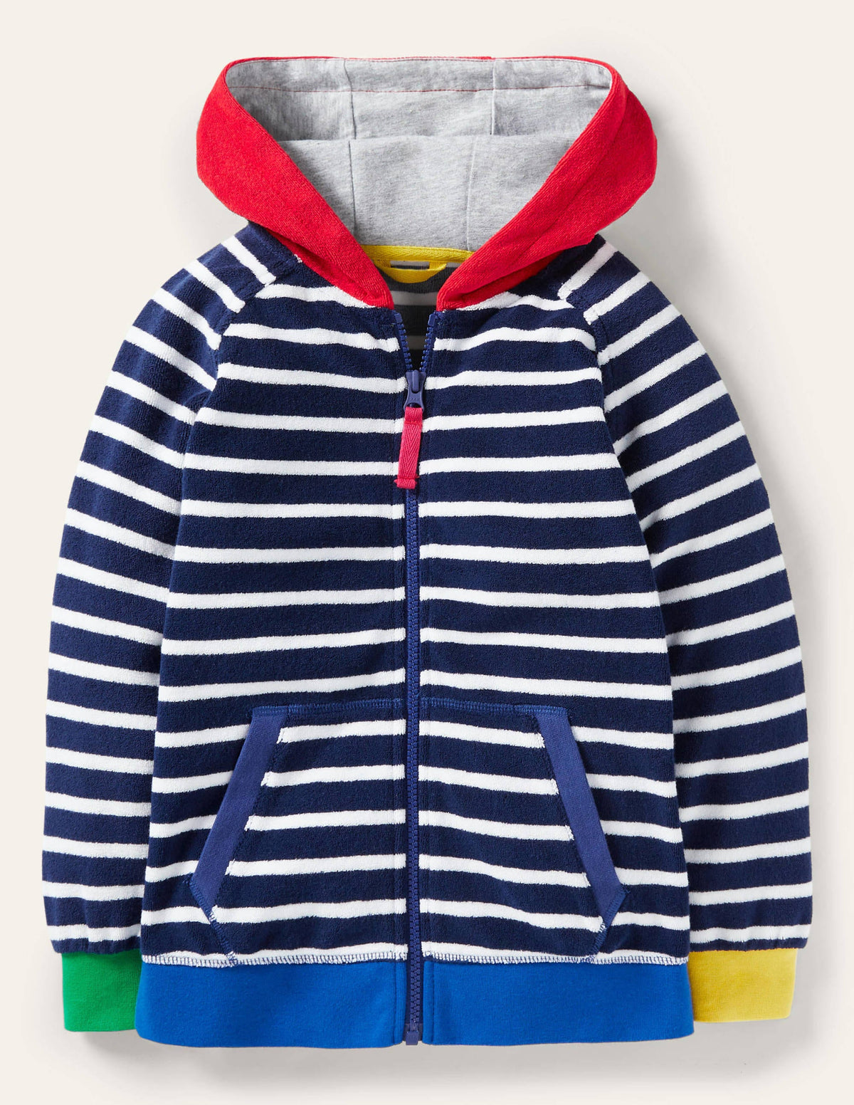 Towelling Zip-through Hoodie-College Navy Stripe - Image 1