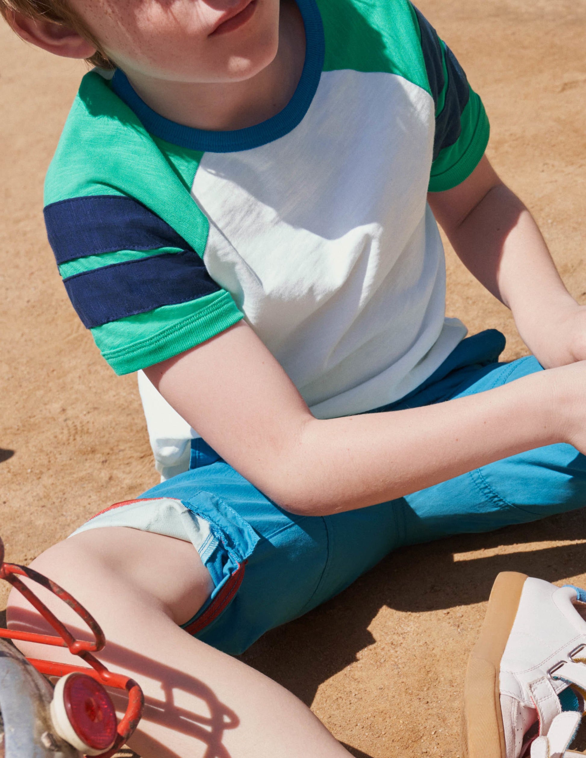 Colourblock Raglan T-shirt-Ivory/Green Pepper-4