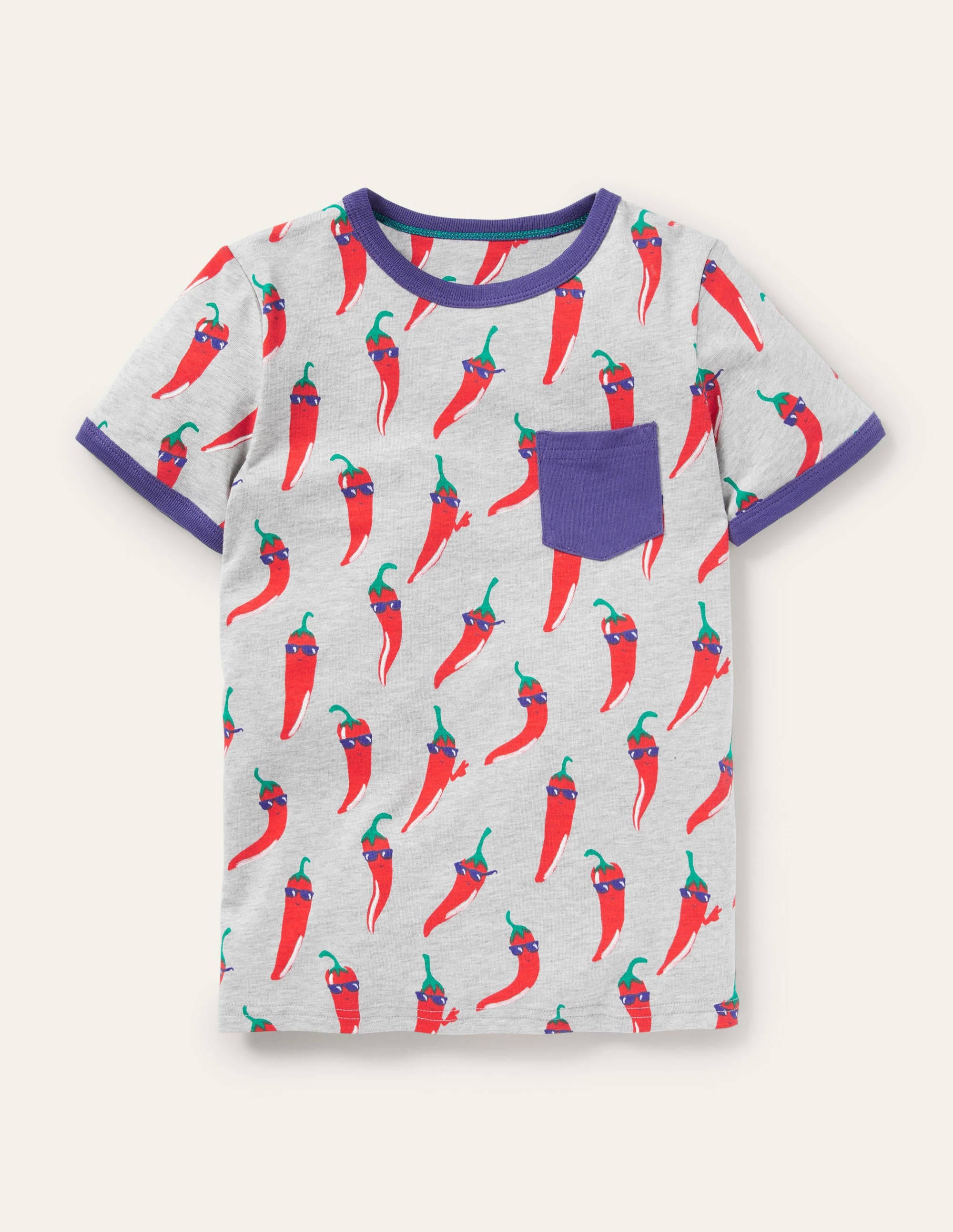 Printed Ringer T-shirt-Grey Marl Dude Chillies - Image 1