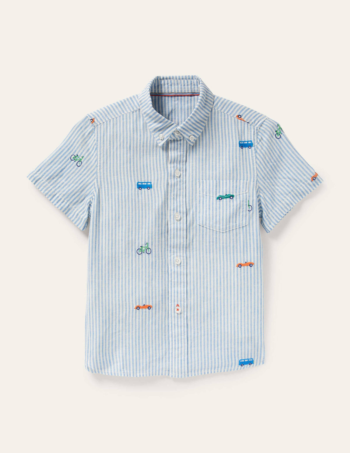 Holiday Cotton Linen Shirt-Ticking Rainbow Road Trip - Image 1