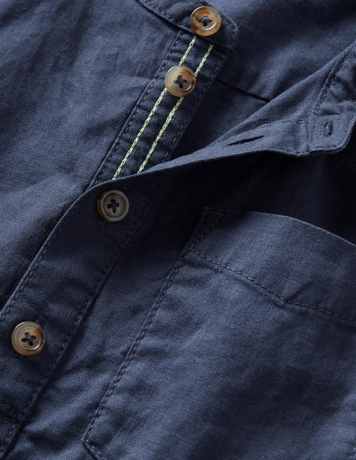 Linen Cotton Grandad Shirt-Indigo - Image 3