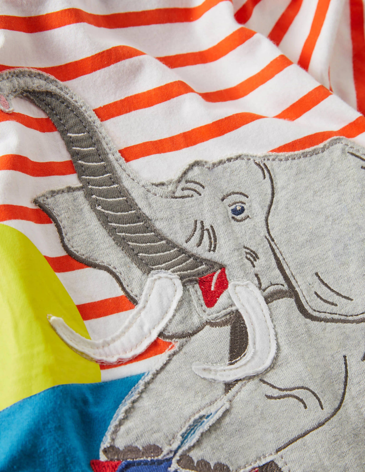 Stripy Animal Appliqué T-shirt-Ivory/Mandarin Orange Elephant - Image 3