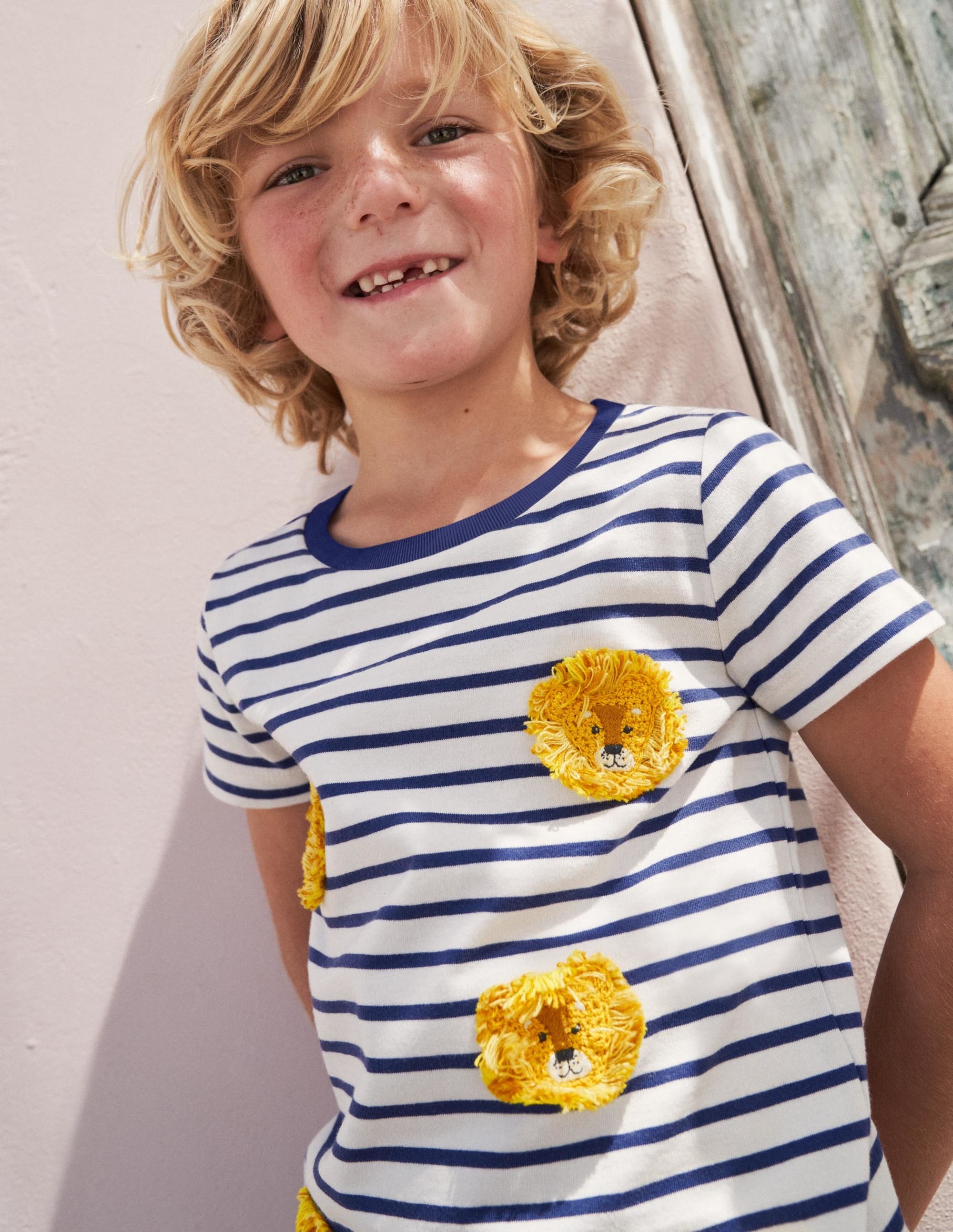 Crochet T-shirt-Starboard Blue/Ivory Lions - Image 6
