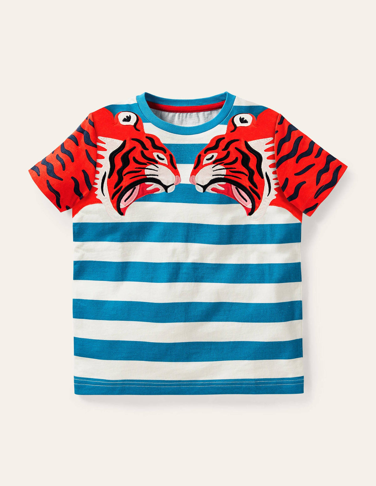 Big Cat Appliqué T-shirt-Moroccan Blue Tigers - Image 1