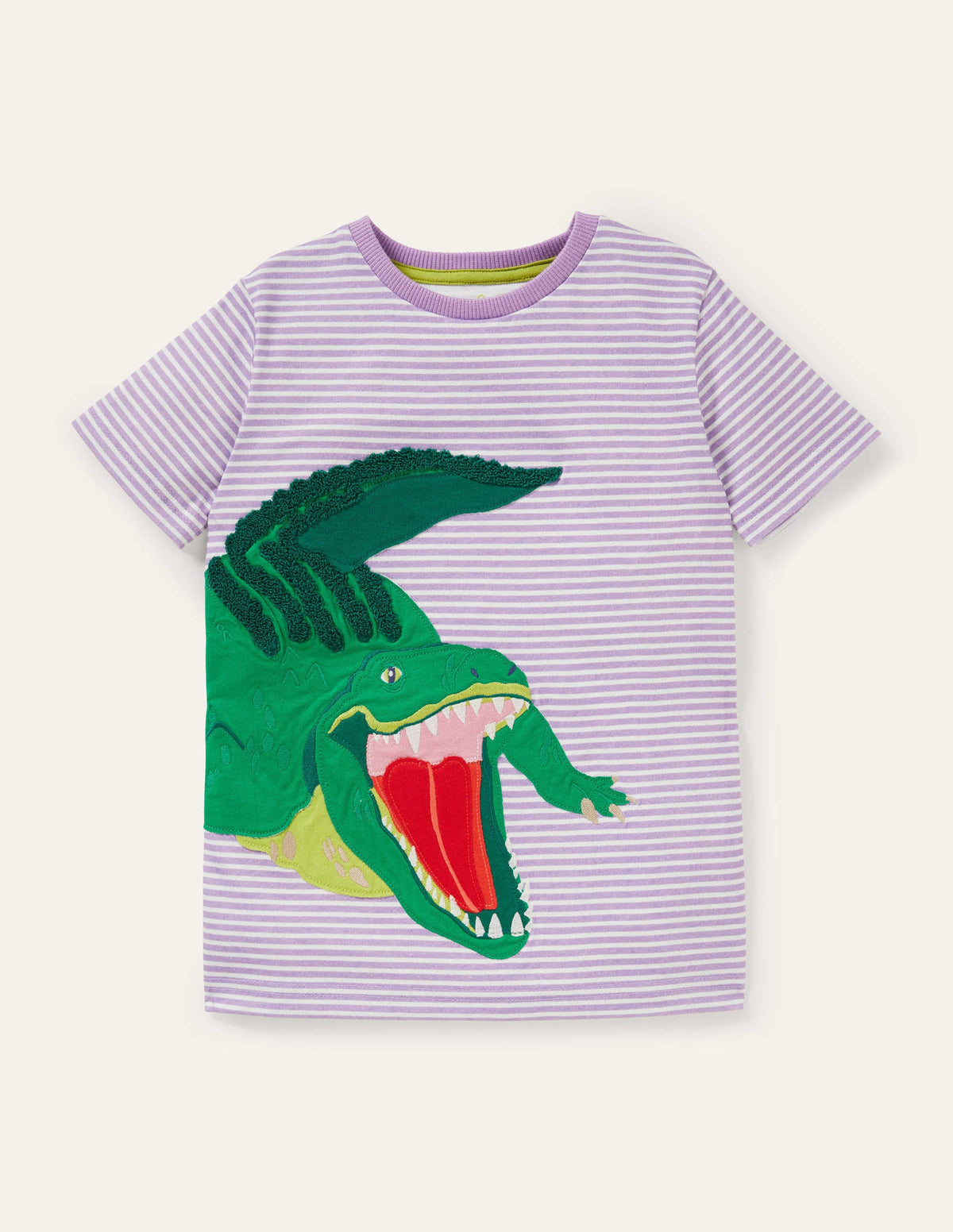 Stripy Animal Appliqué T-shirt-Cool Violet Purple Crocodile-1