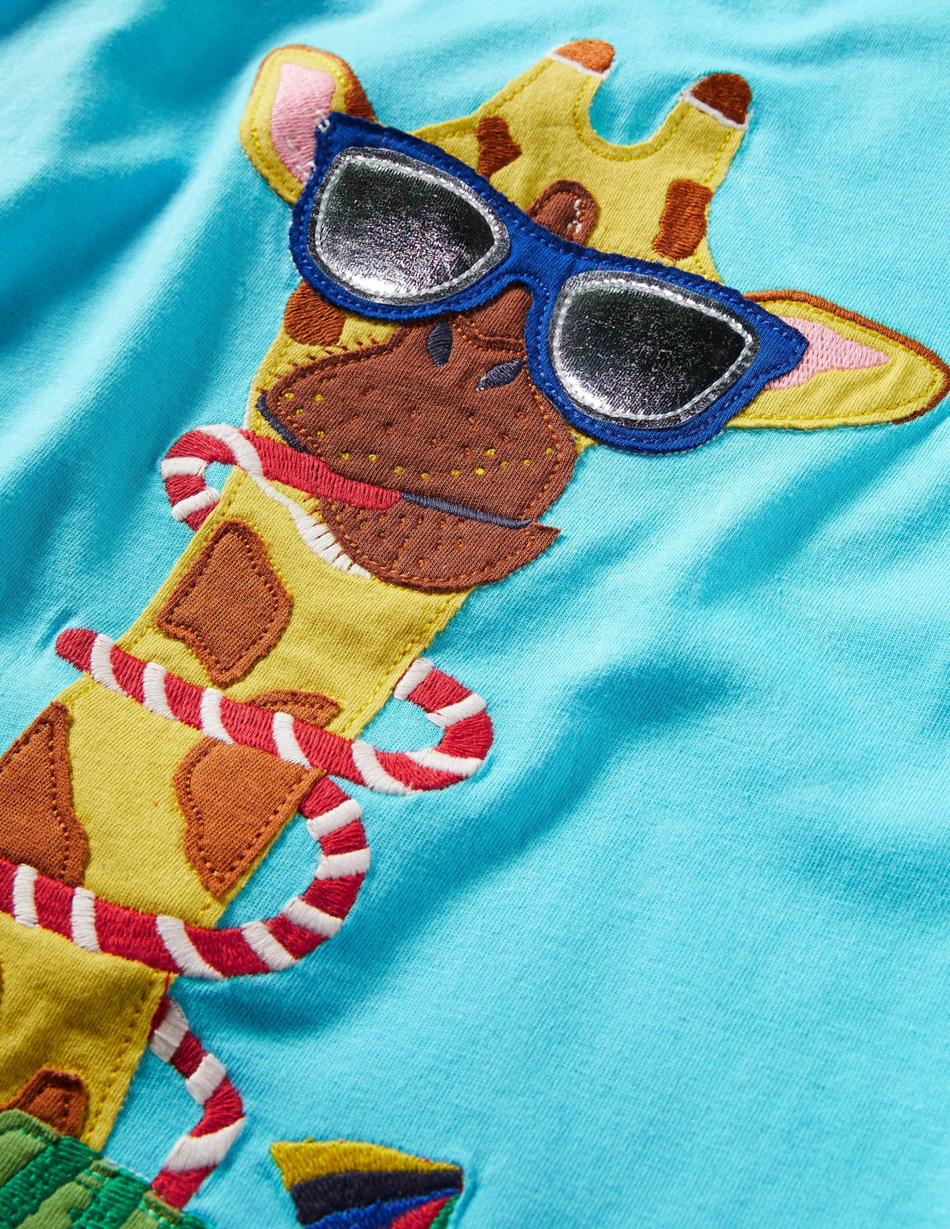 Funny Animals Appliqué T-shirt-Malibu Blue Giraffe-3