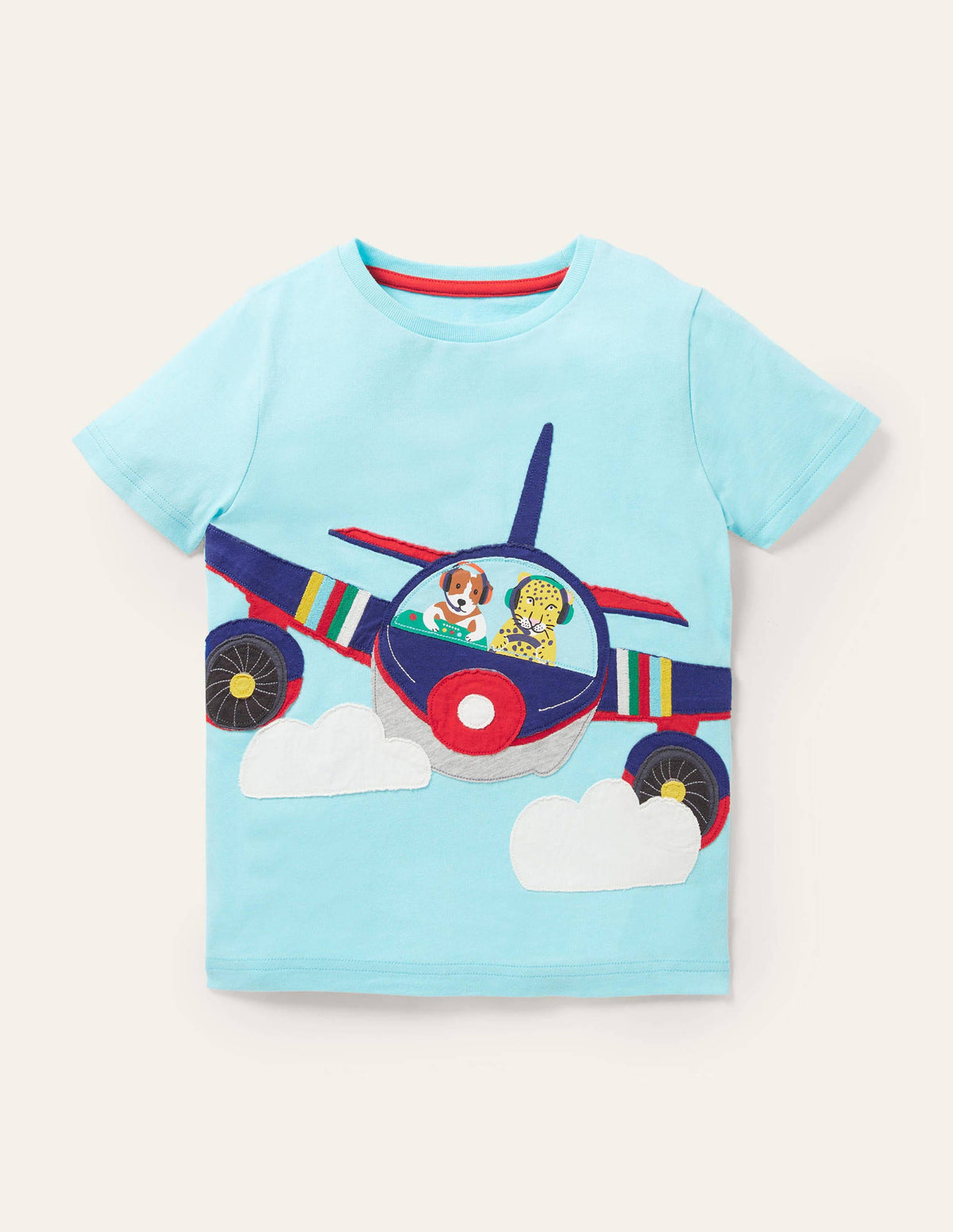 Front & Back Appliqué T-shirt-Georgian Blue Plane-1