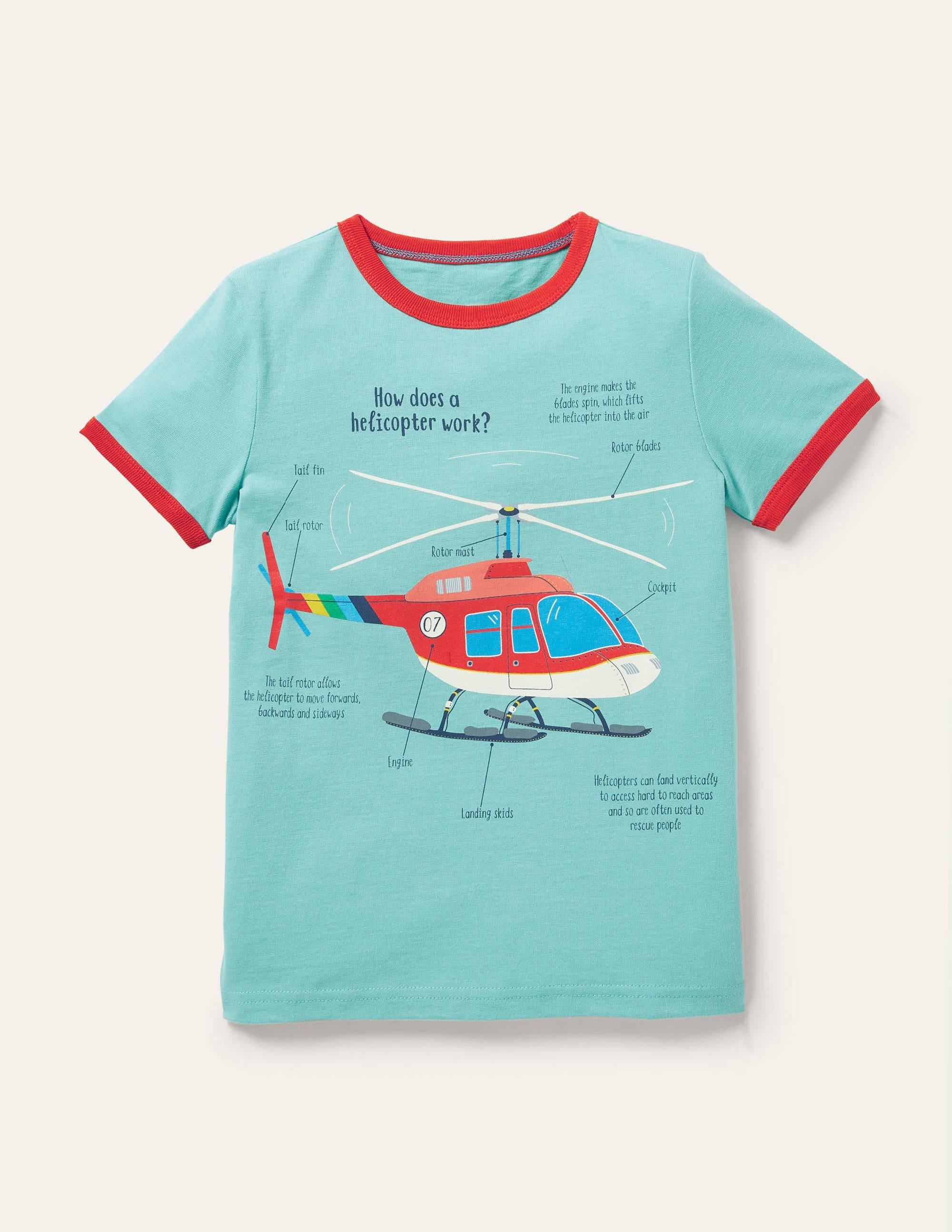 Printed Logo Ringer T-shirt-Coastal Shade Blue Helicopter - Image 1