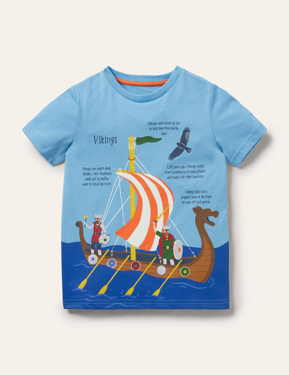 Printed History T-shirt-Surfboard Blue Viking Boat-1
