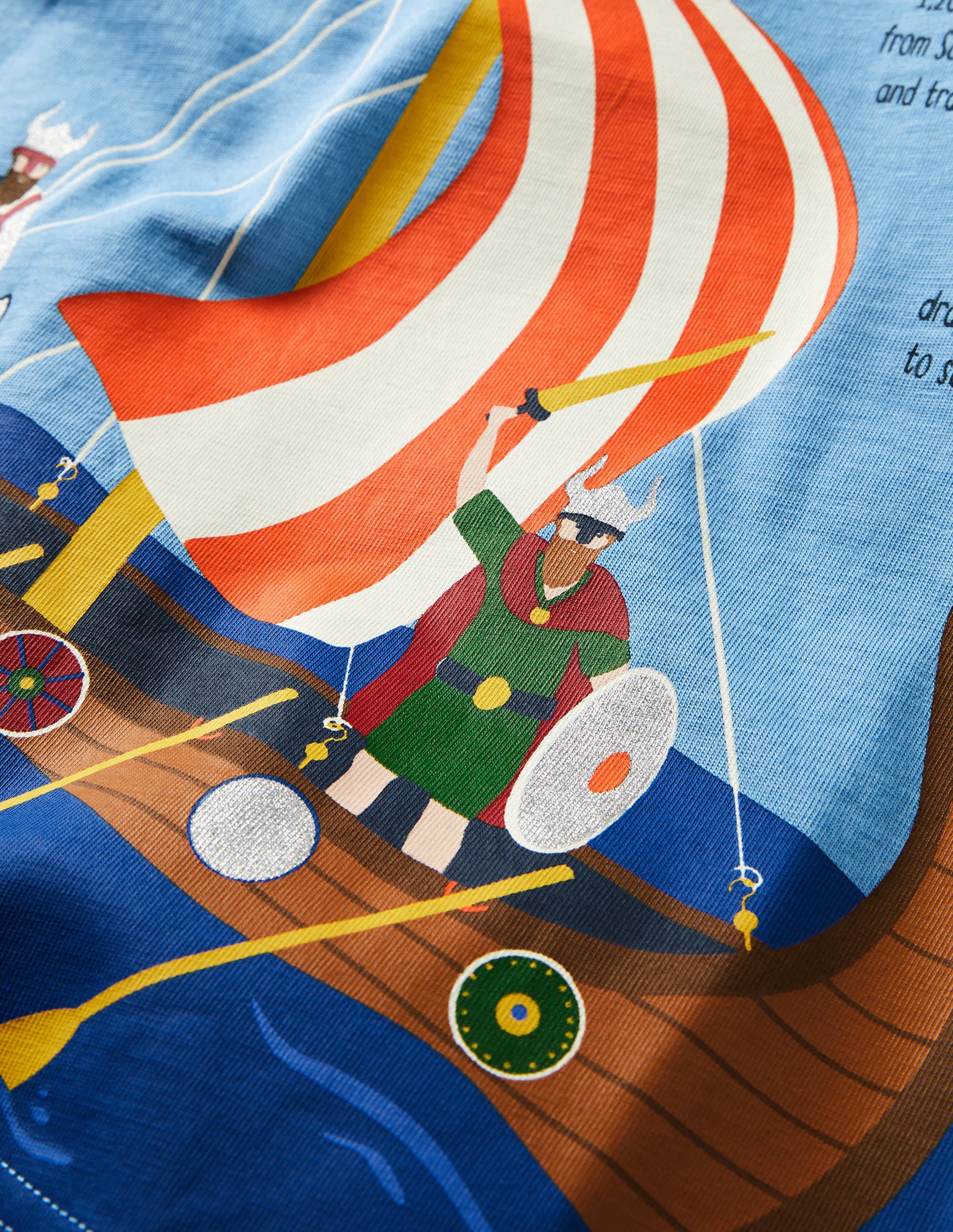 Printed History T-shirt-Surfboard Blue Viking Boat - Image 3