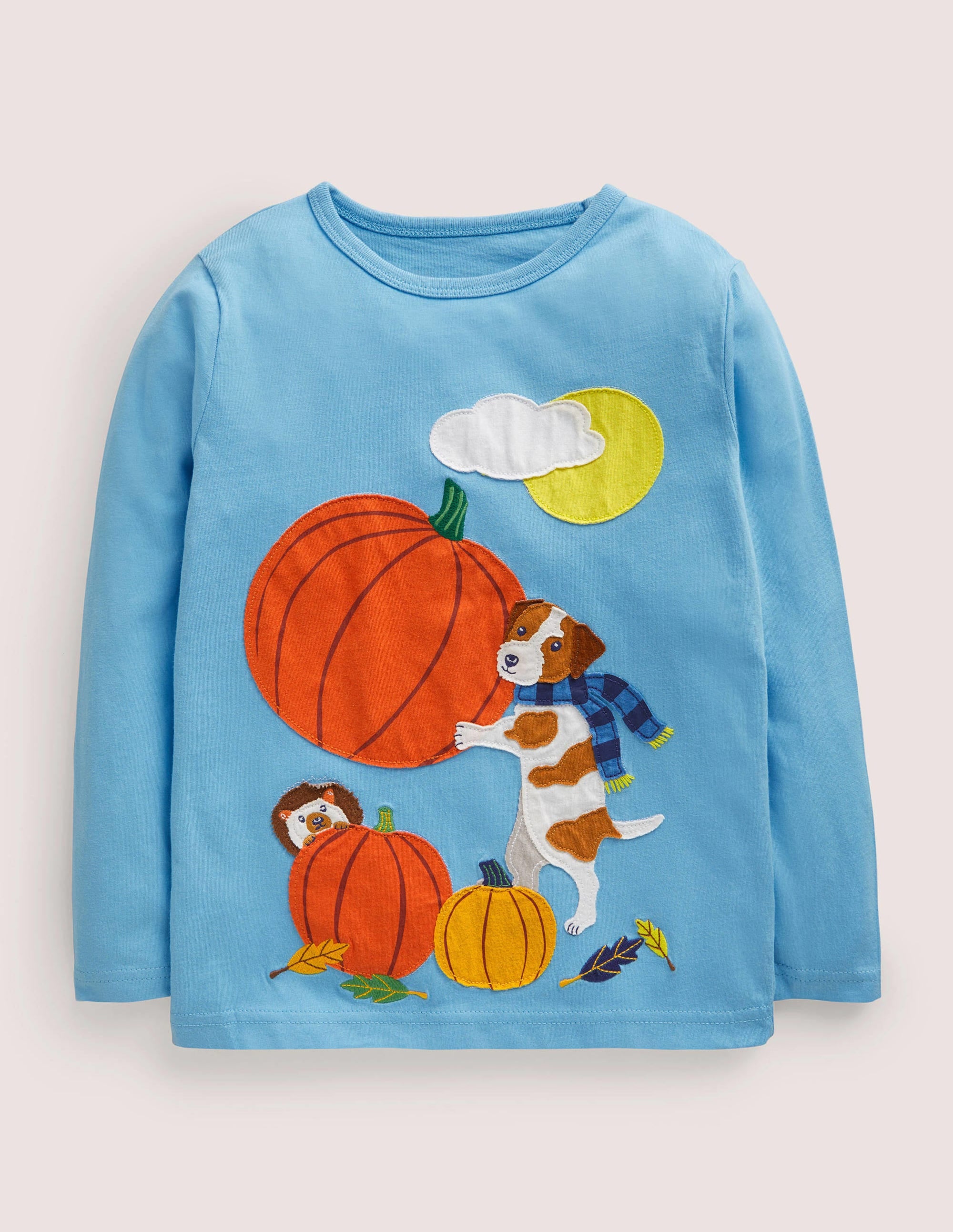 Blue Pumpkin Appliqué Long-Sleeved Halloween T-shirt-Surfboard Blue Pumpkin - Image 1