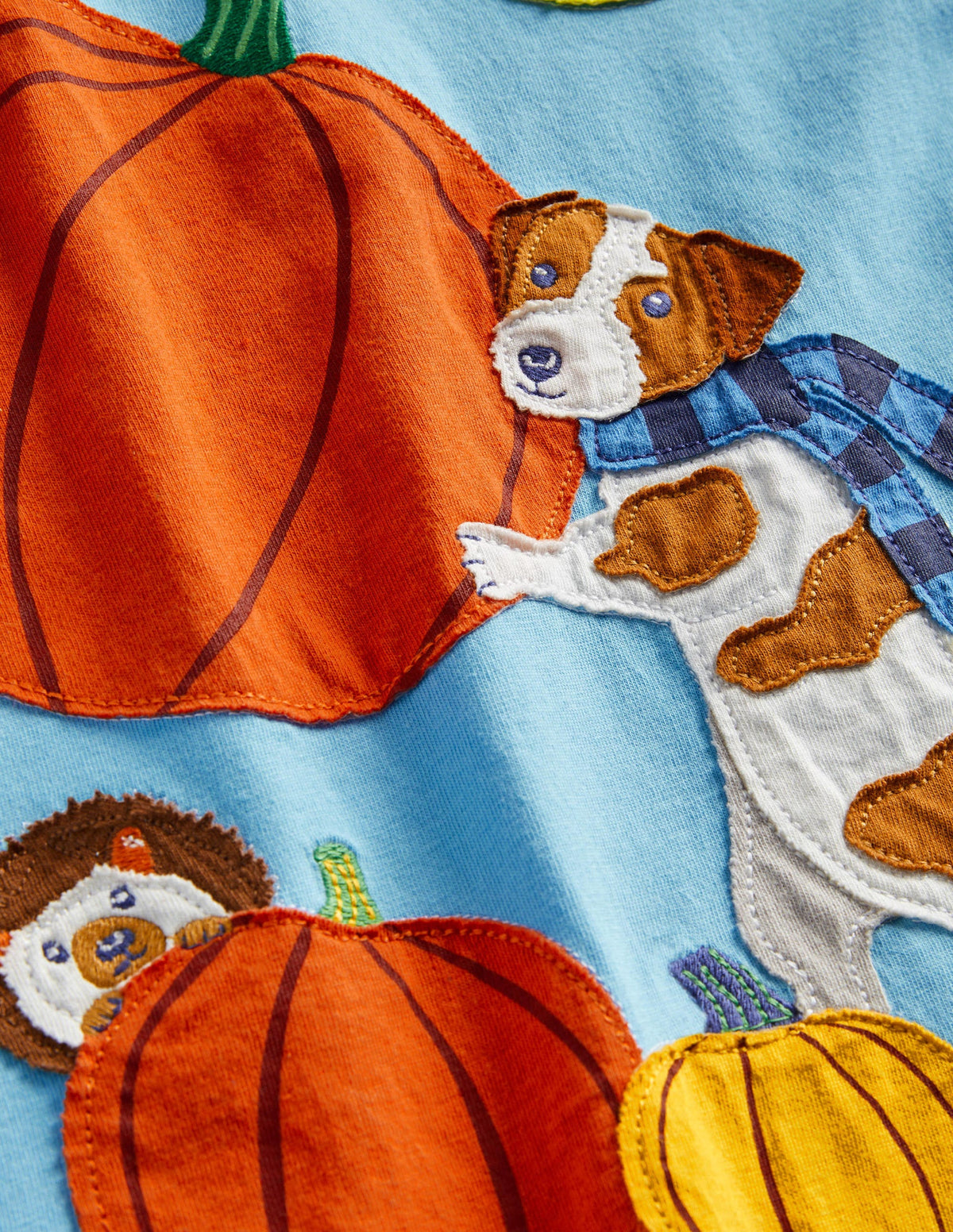 Blue Pumpkin Appliqué Long-Sleeved Halloween T-shirt-Surfboard Blue Pumpkin-3