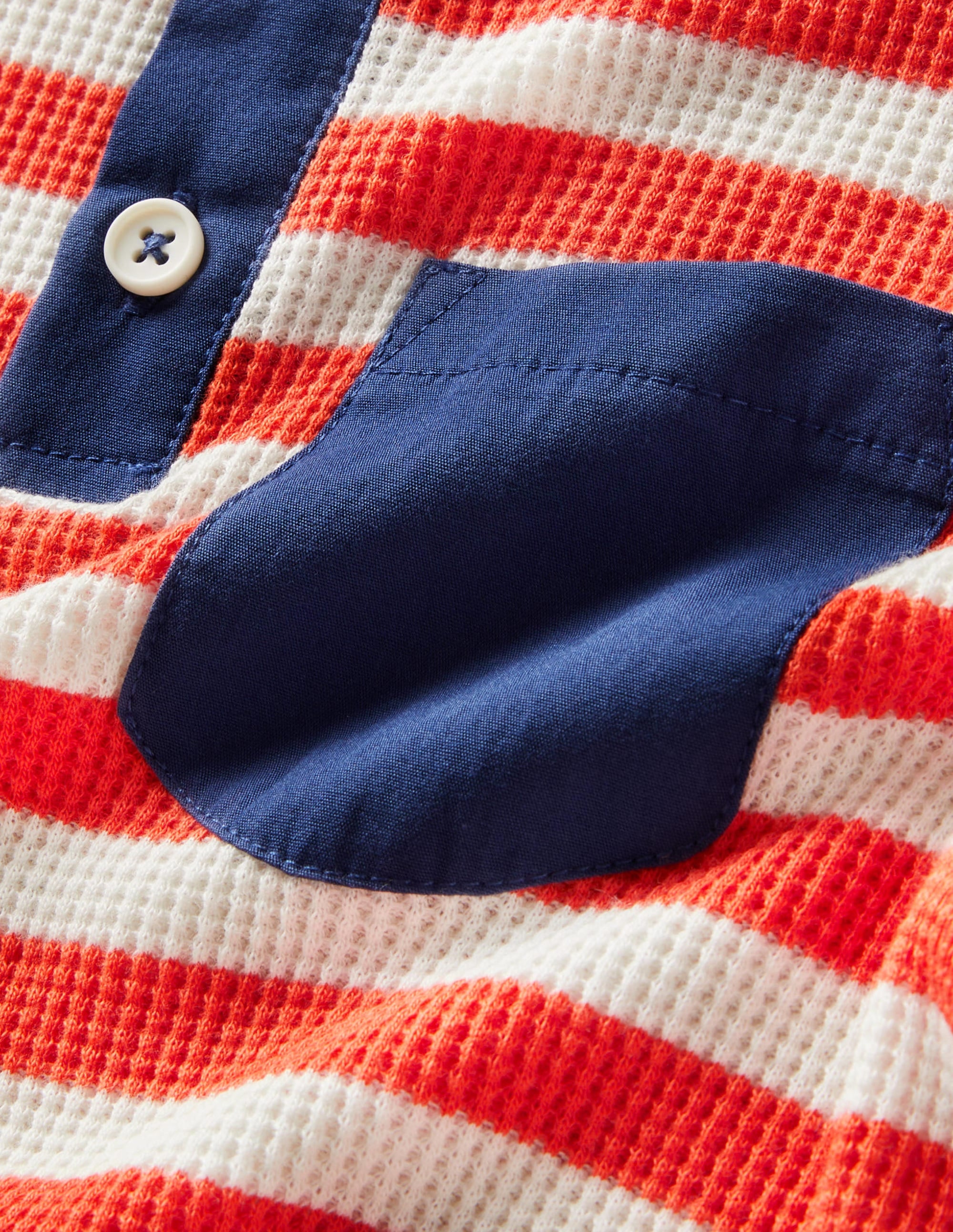 Waffle Henley T-Shirt-Ivory /Tiger Lily Orange - Image 3