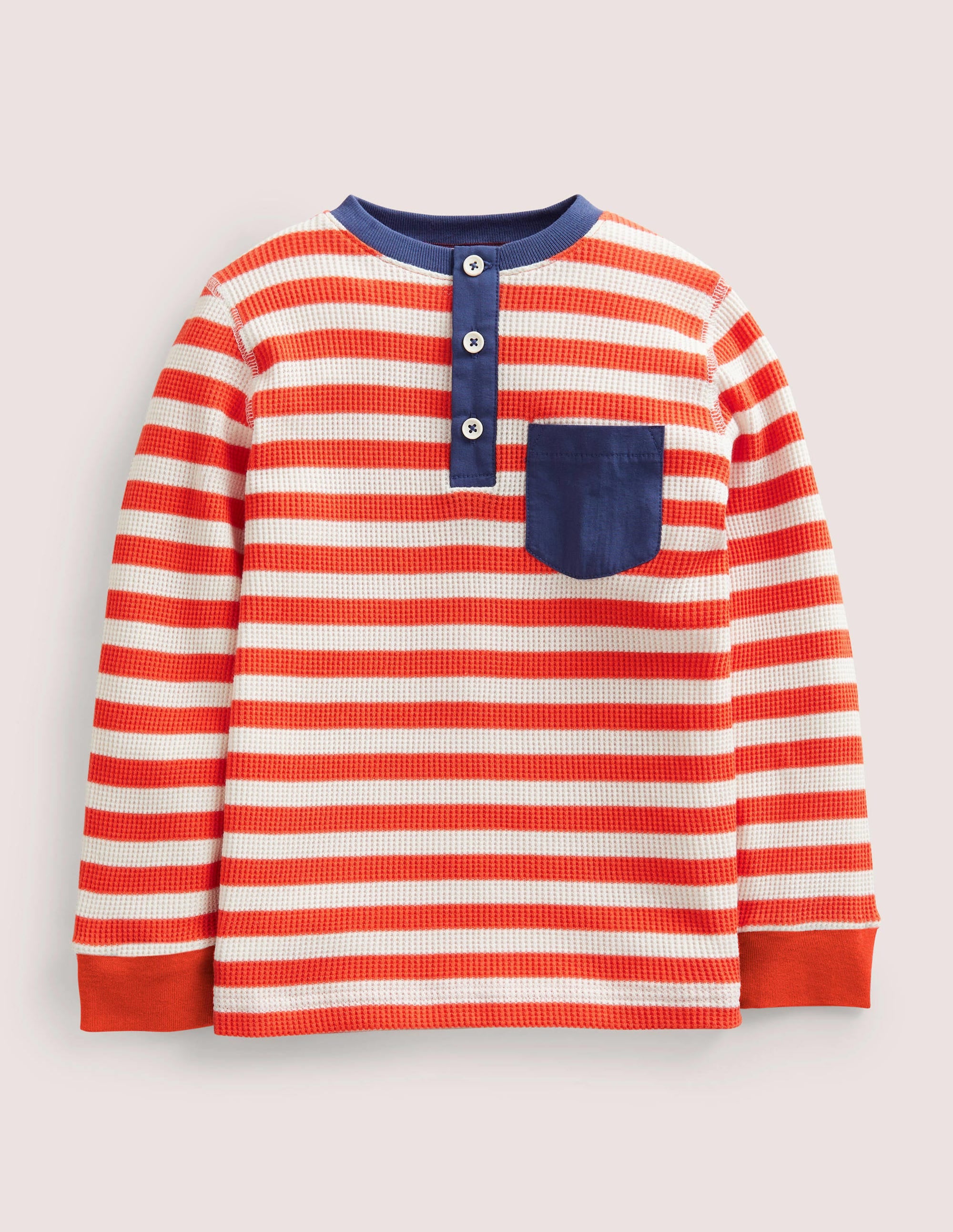 Waffle Henley T-Shirt-Ivory /Tiger Lily Orange - Image 1