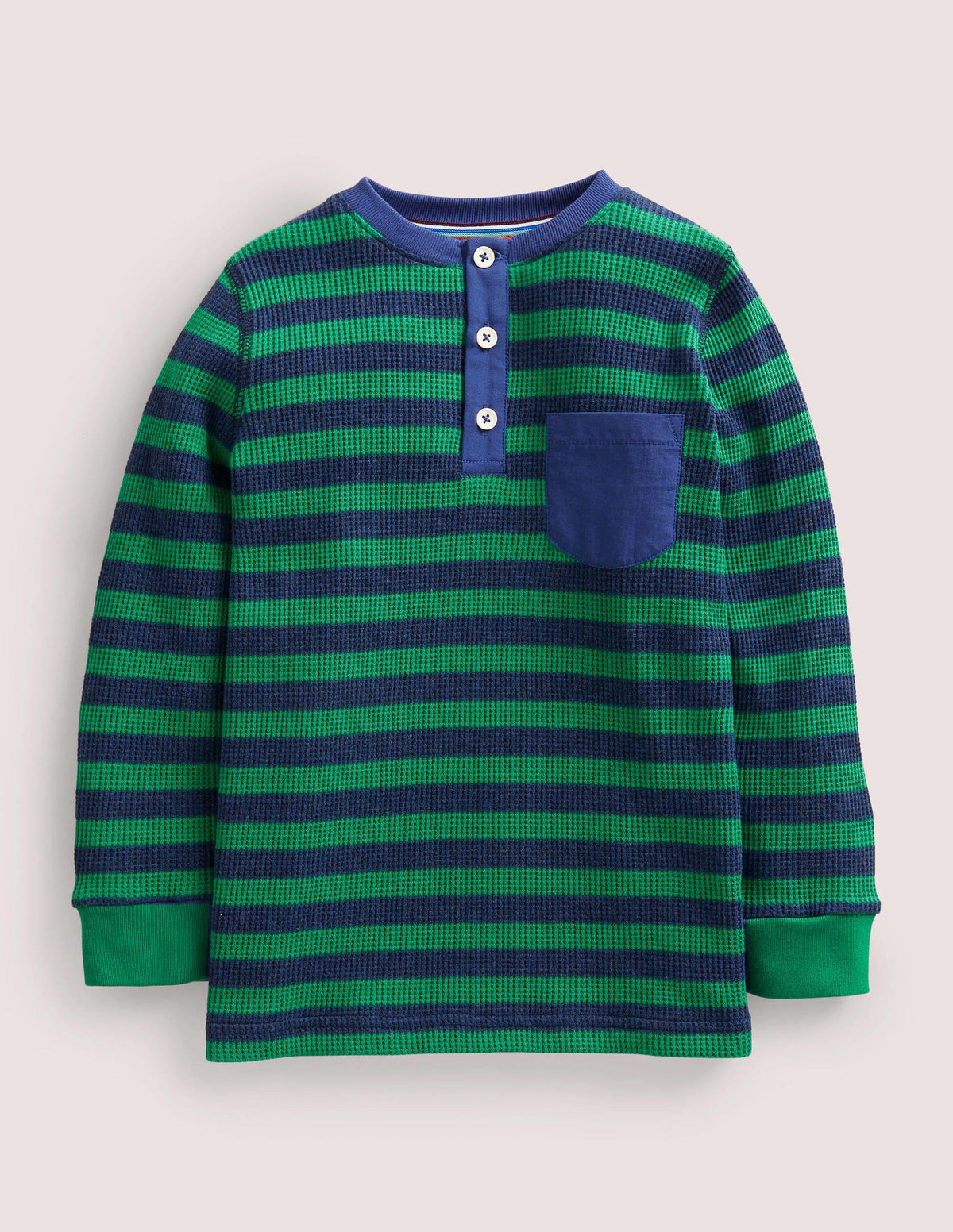 Waffle Henley T-Shirt-Shady Glade Green/ Navy Marl - Image 1