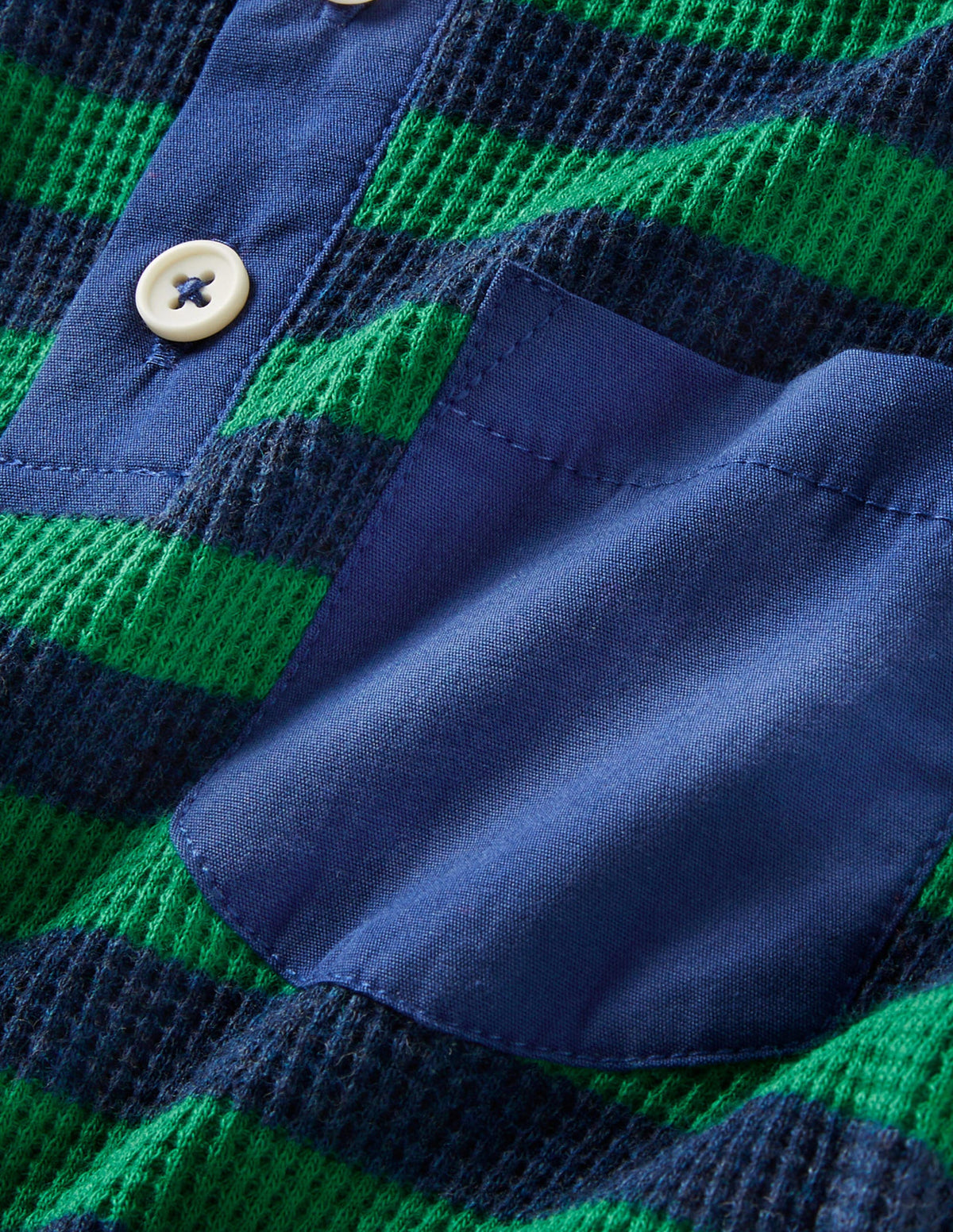 Waffle Henley T-Shirt-Shady Glade Green/ Navy Marl-3