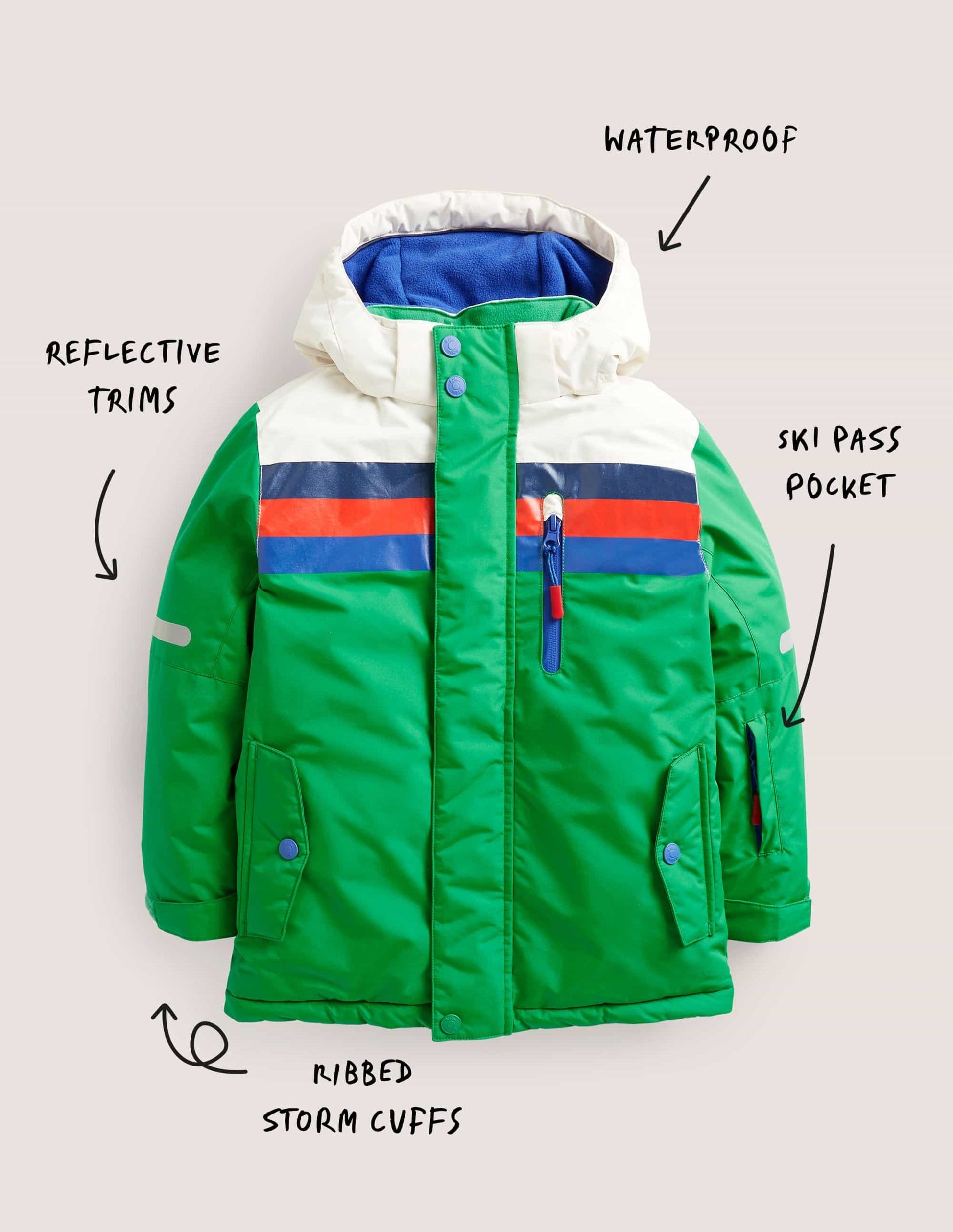 Green Fleece-Lined Waterproof Jacket-Green Fizz Colourblock-5