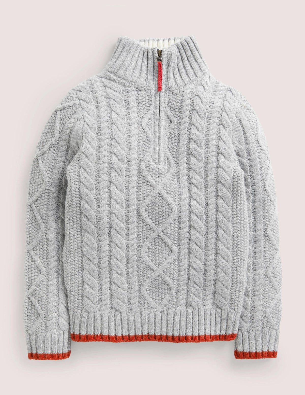 Grey Half Zip Cable Knit Jumper-Grey Marl Cable-1